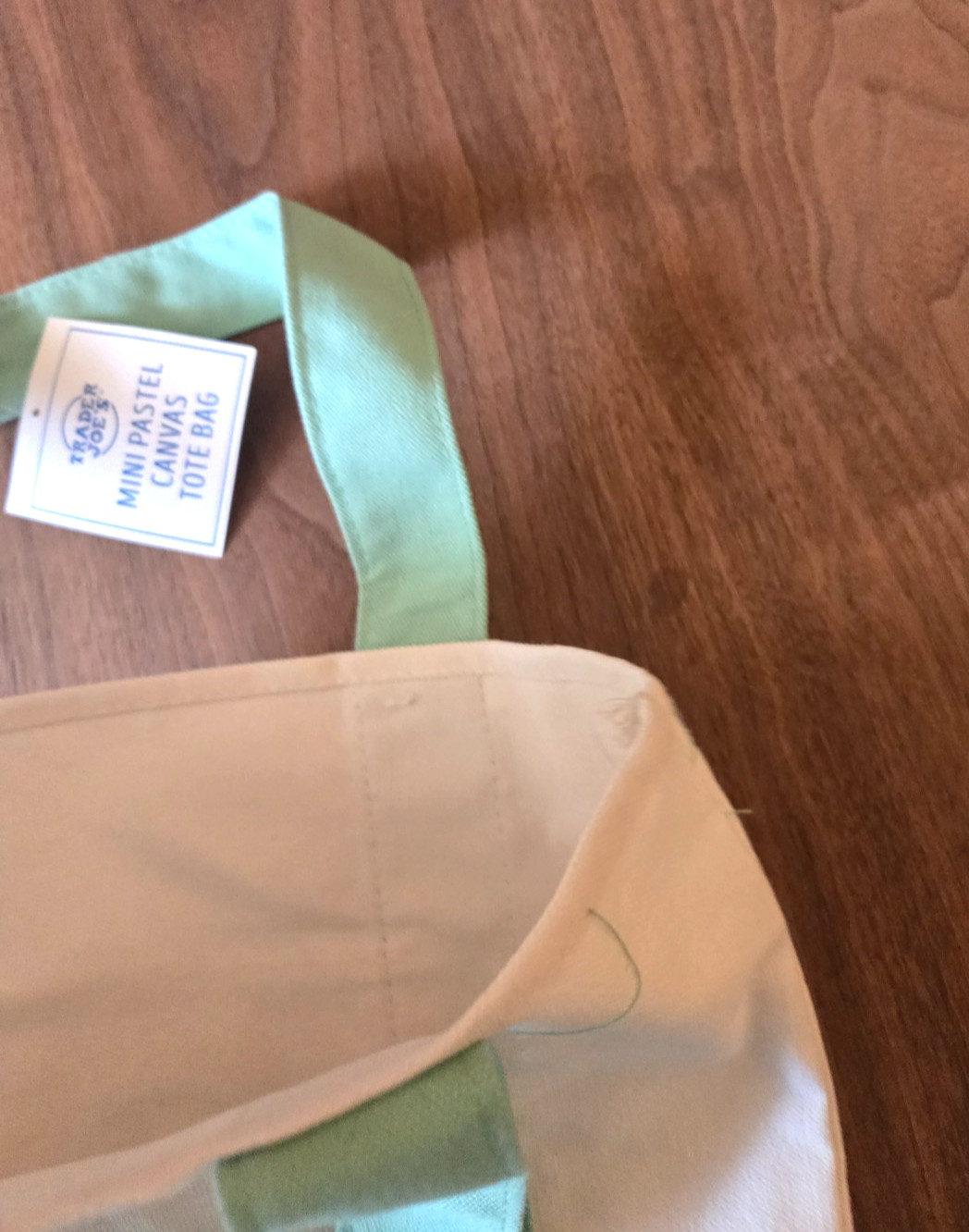 Trader Joe’s Mini GREEN Pastel Canvas Tote Bag New With Tags Embroidery