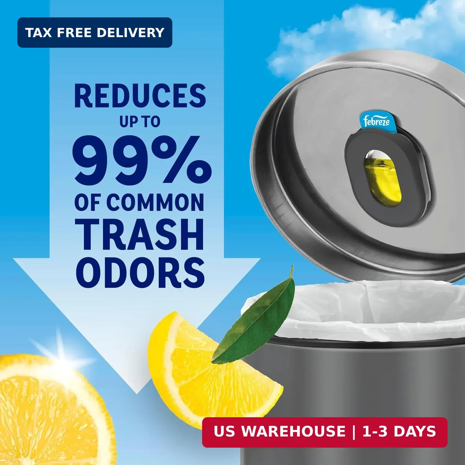 Febreze Trash Odor Fighter, Trash Can Air Freshener, Stick-On Deodorizer for Gar