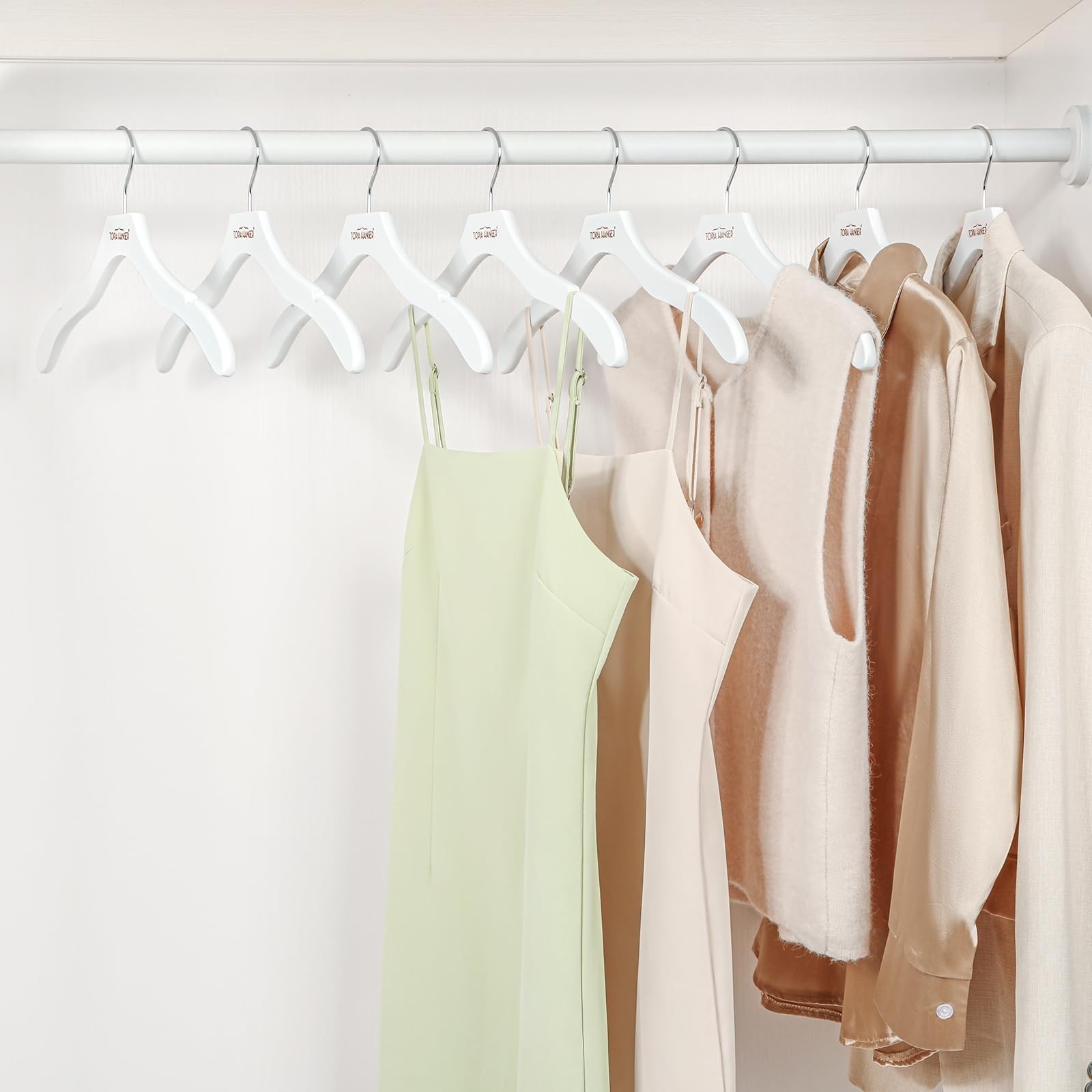 Premium Wooden Hangers for Women – 24 Pack, No Shoulder Bump, 360° Swivel Hook,
