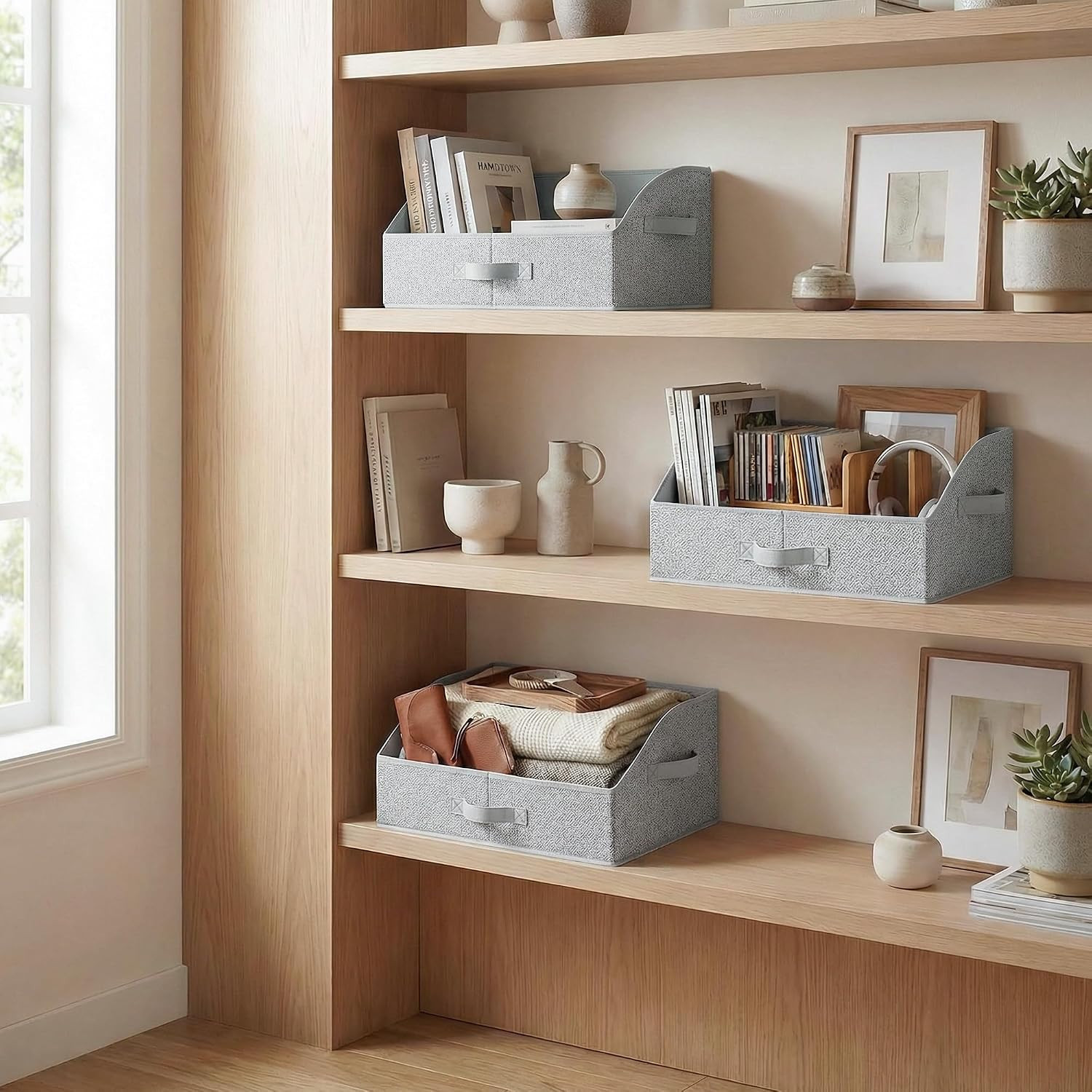 Trapezoid Closet Storage Bins, Medium, Gray, 3-Pack | Closet Organizer Bins for