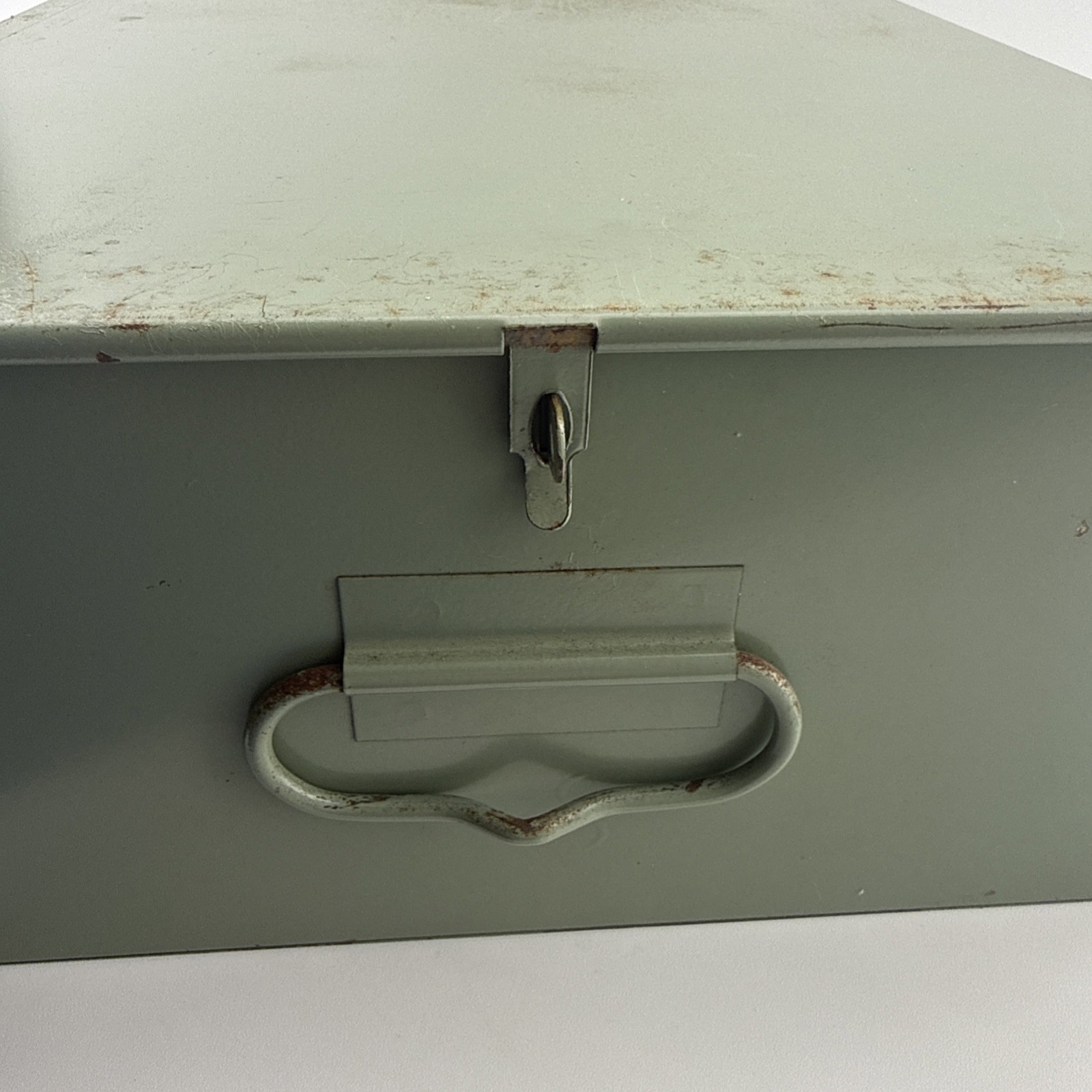 Vintage X-10 Light Green Metal Storage Box 21.5x10x5 Slide Lid