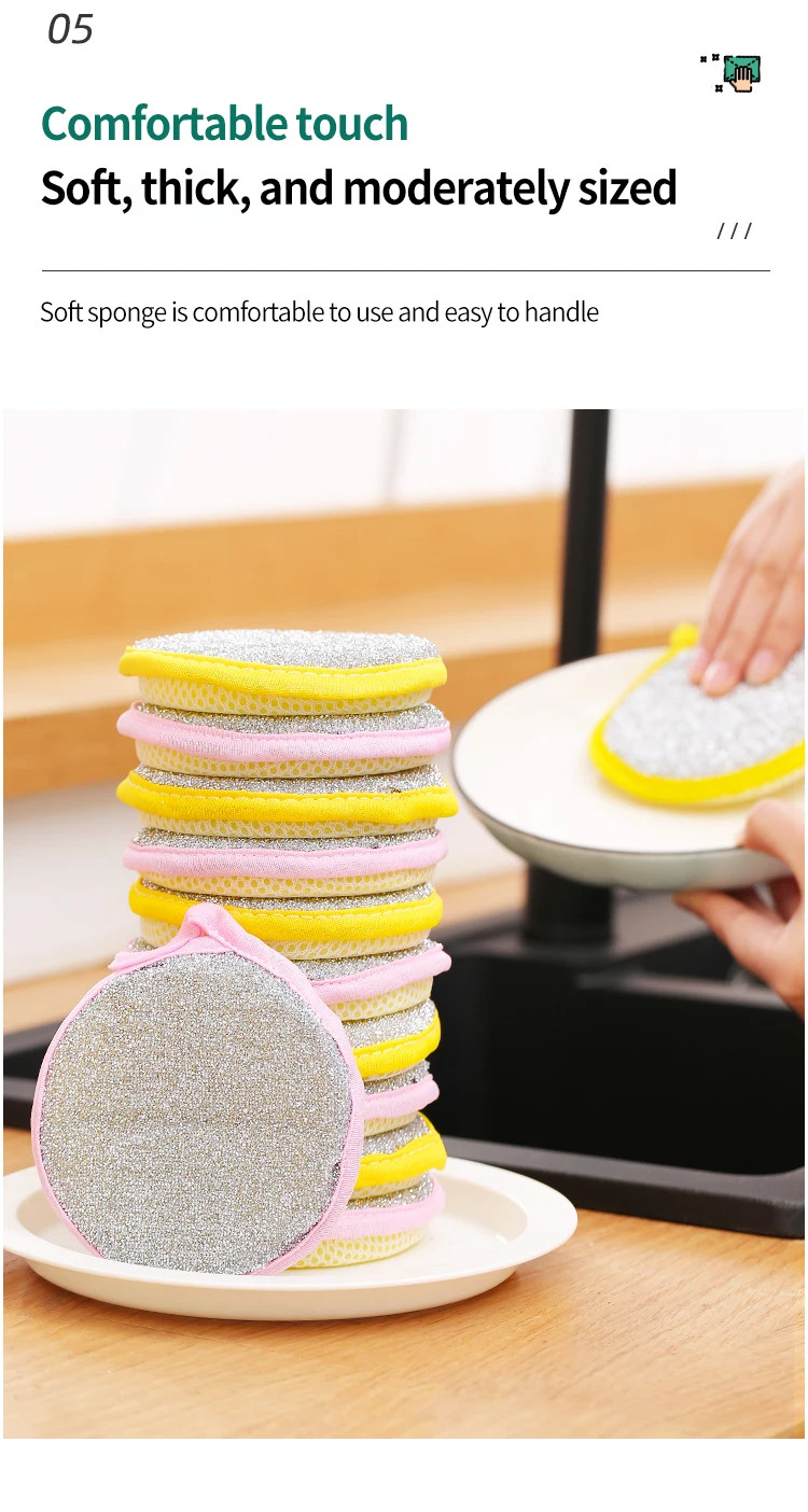 10 Pcs,Round Sponge Scrubber – Double-Sided Cleaning, Easy Stain Removal
