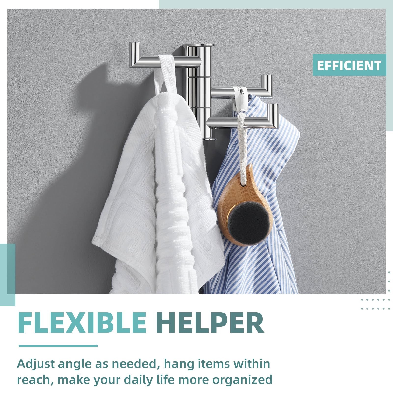 Swivel Towel Hook Polished Chrome 304 Stainless Steel Triple Robe Hook With Mult