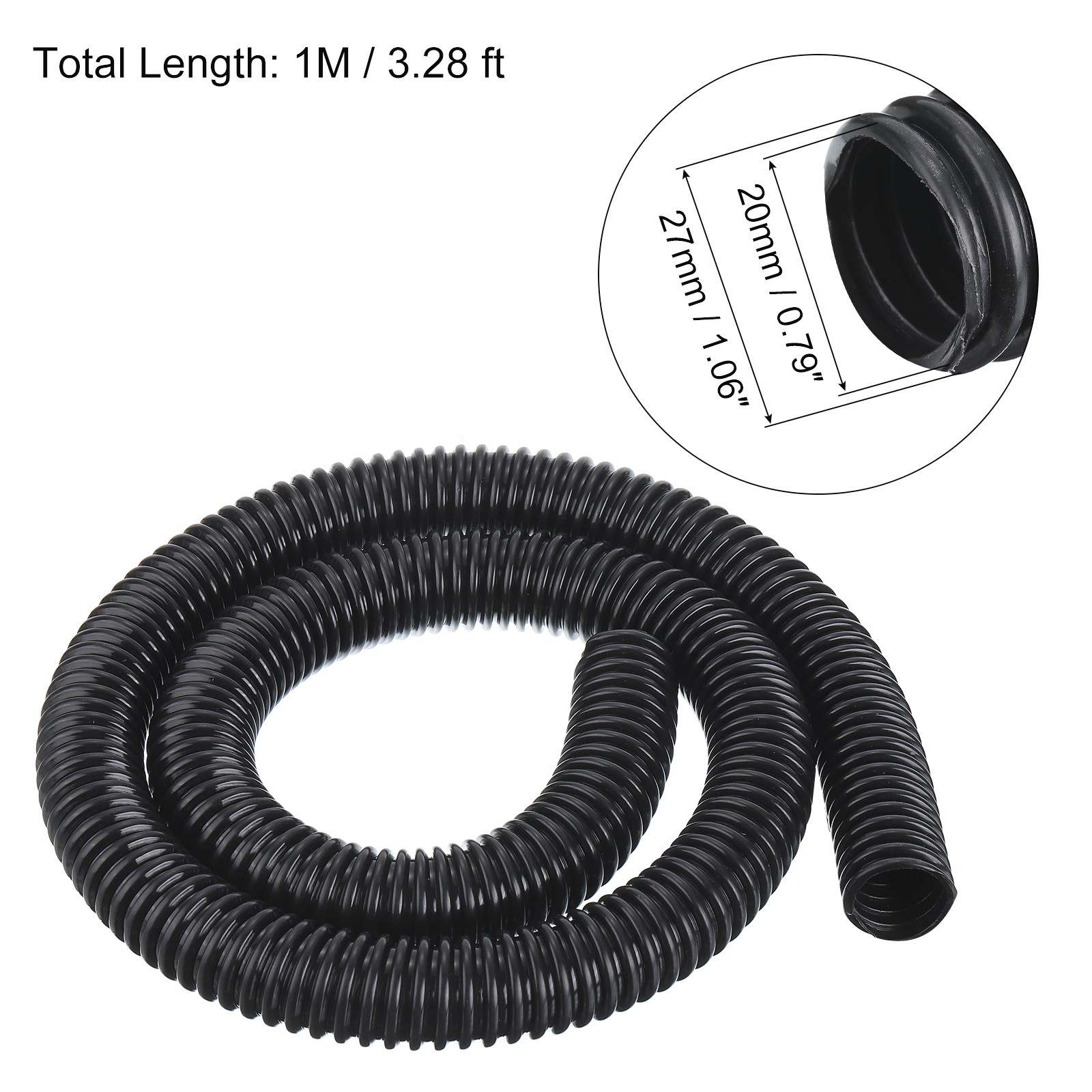EVA Flexible Vacuum Cleaner Hose 27 mm OD 1M Length Dust Collection Hose Black