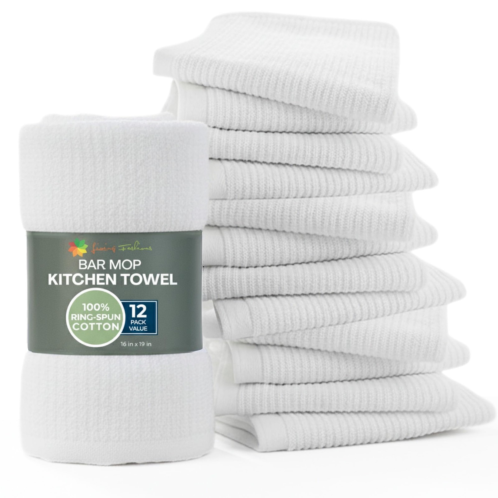 Bar Towels – Mop Cleaning Kitchen (12 Pack, 16 x 19 Inches, White