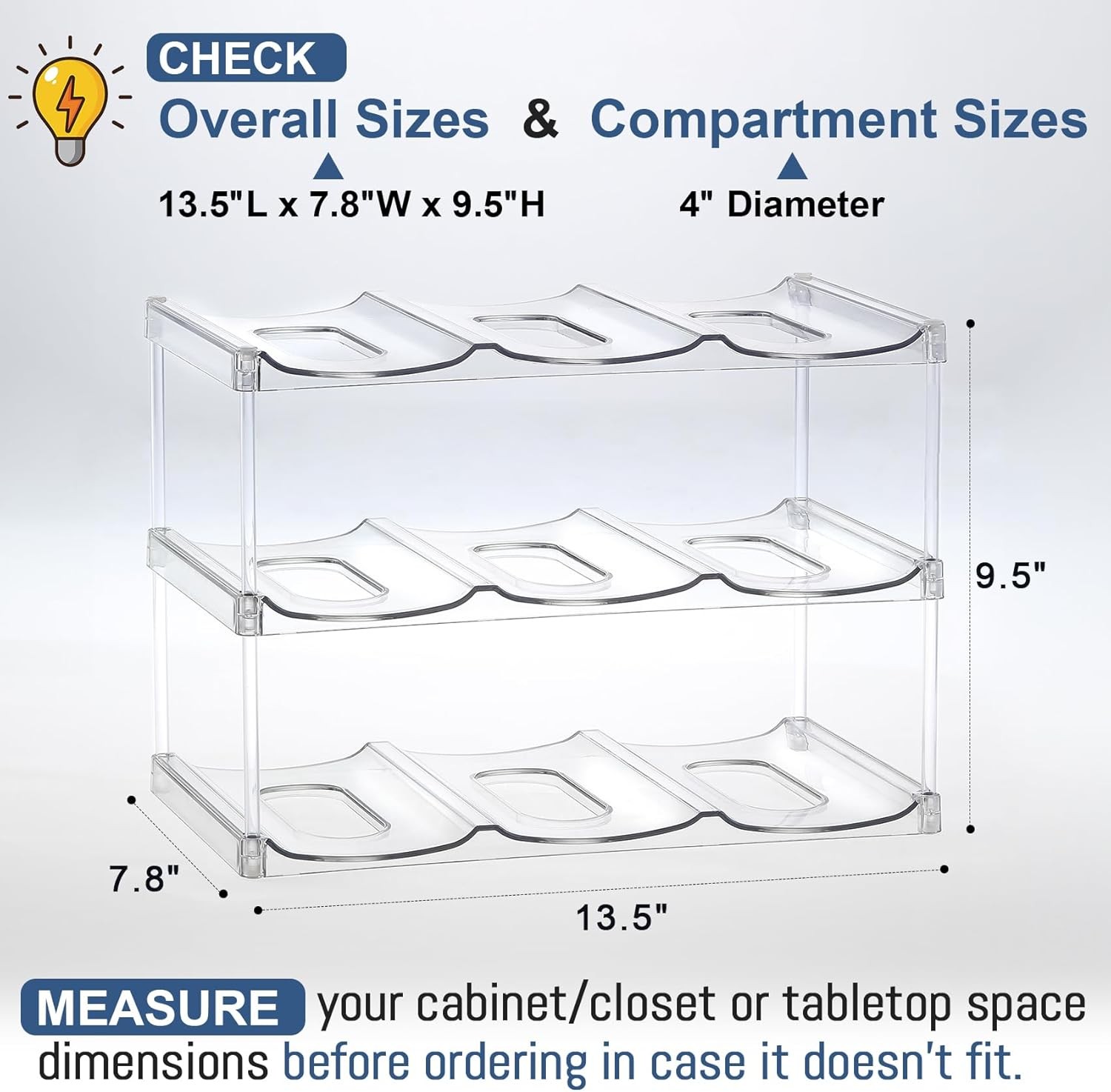 Stackable Water Bottle Organizer 3 Tier Holds 9 for Stanley & Others Clear