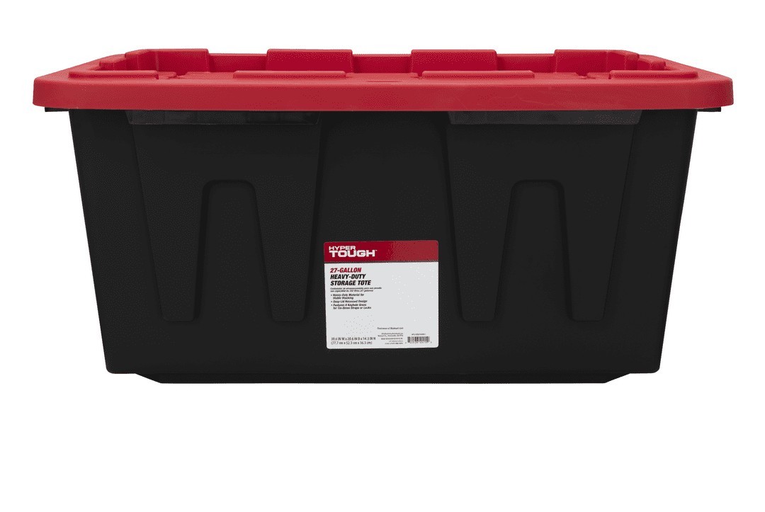 (Pack of 4) Hyper Tough 27 Gallon Large Storage Bin with Snap Lid, Black and Red