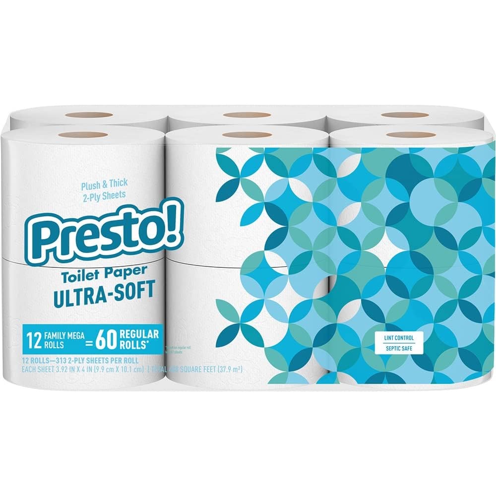 Amazon Brand – Presto! 2-Ply Ultra-Soft Toilet 313 Sheet (Pack of 12), White