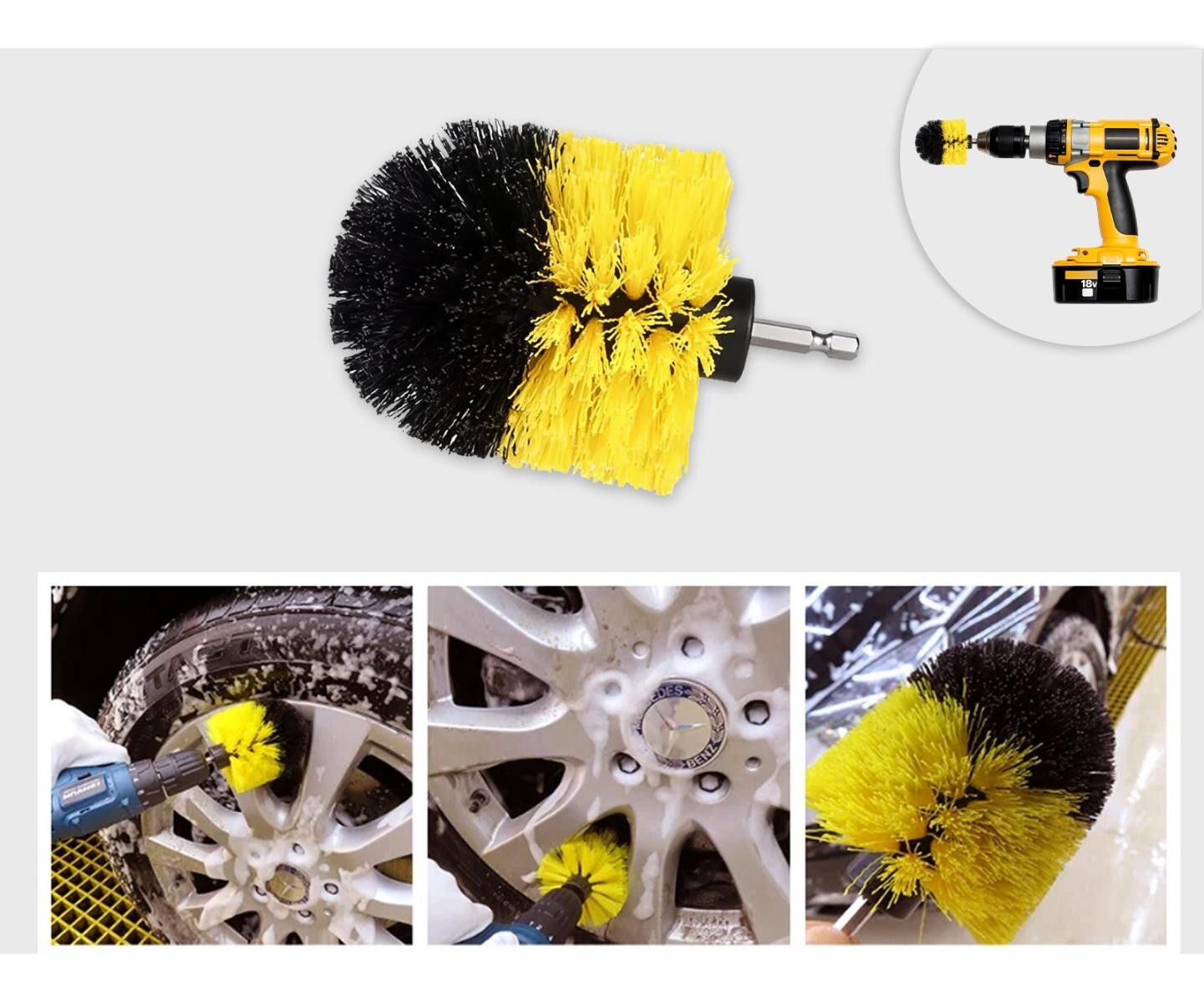 3 PCS Drill Brush Set Power Scrubber Attachments Car Carpet Tile Grout Cleaning