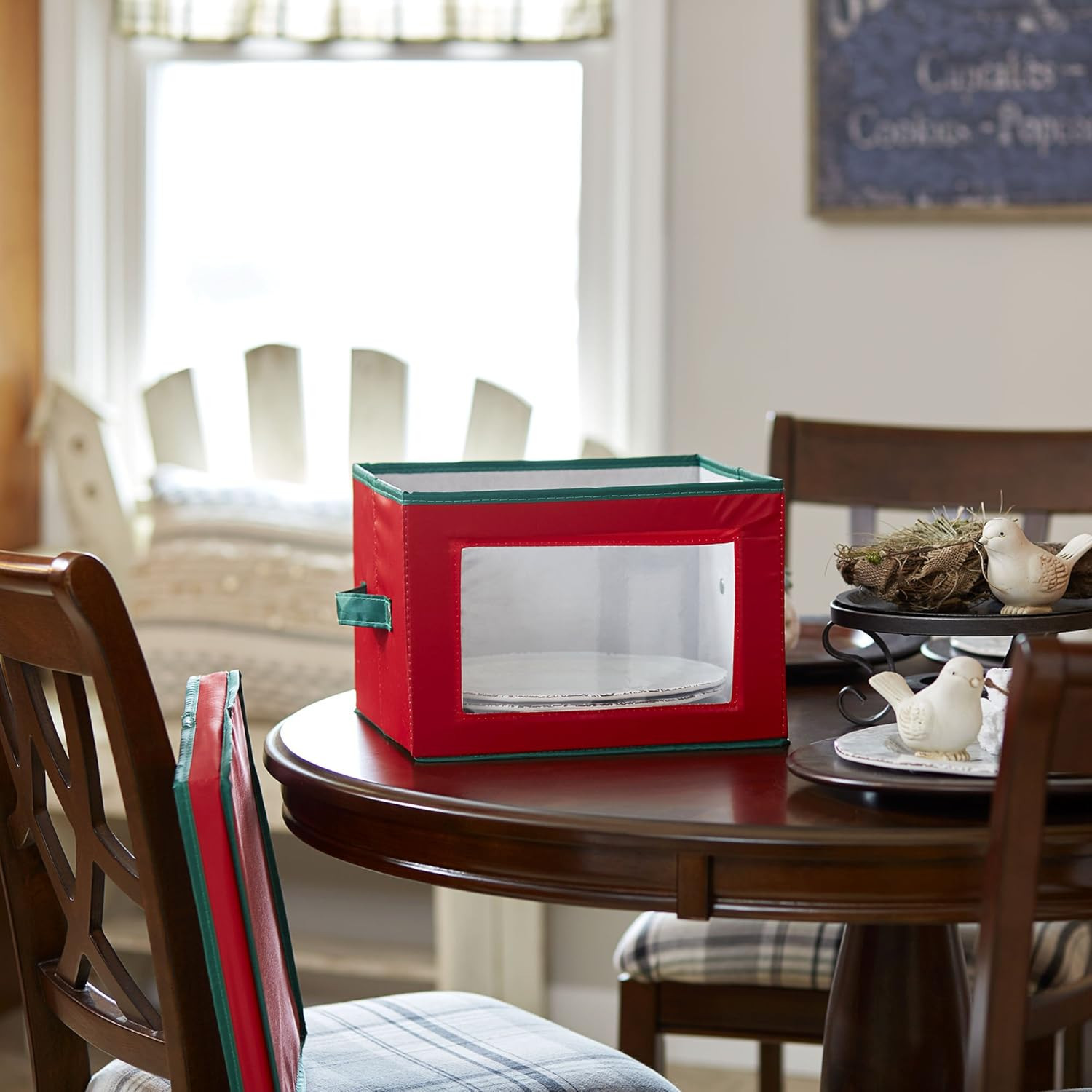 536RED Holiday China Storage Chest with Lid and Handles | Dinner Plate | Red Can