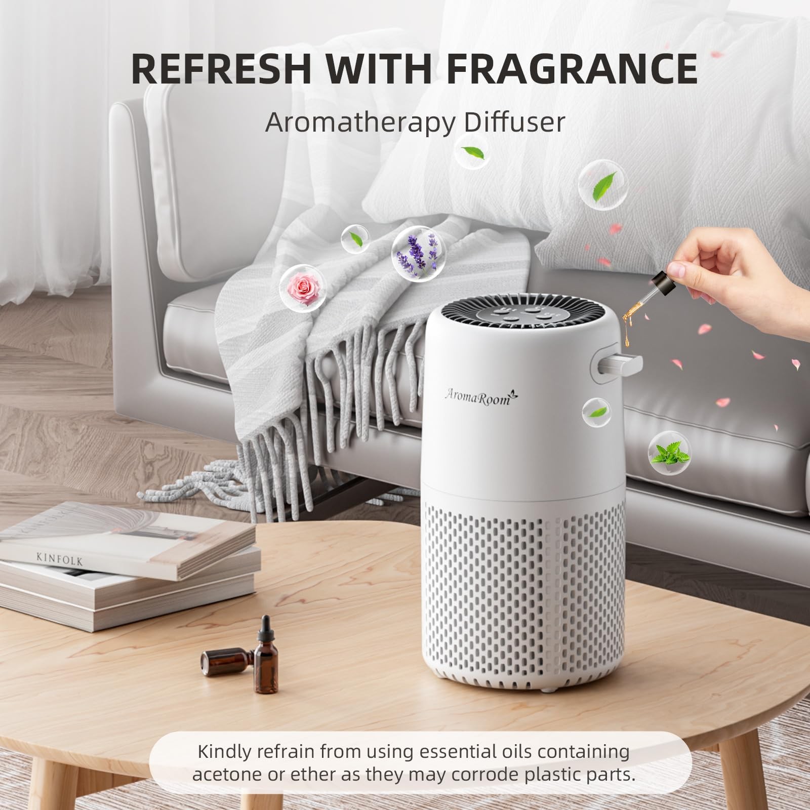 Air Purifier for Home Bedroom, AromaRoom H13 HEPA Filter For Small, White