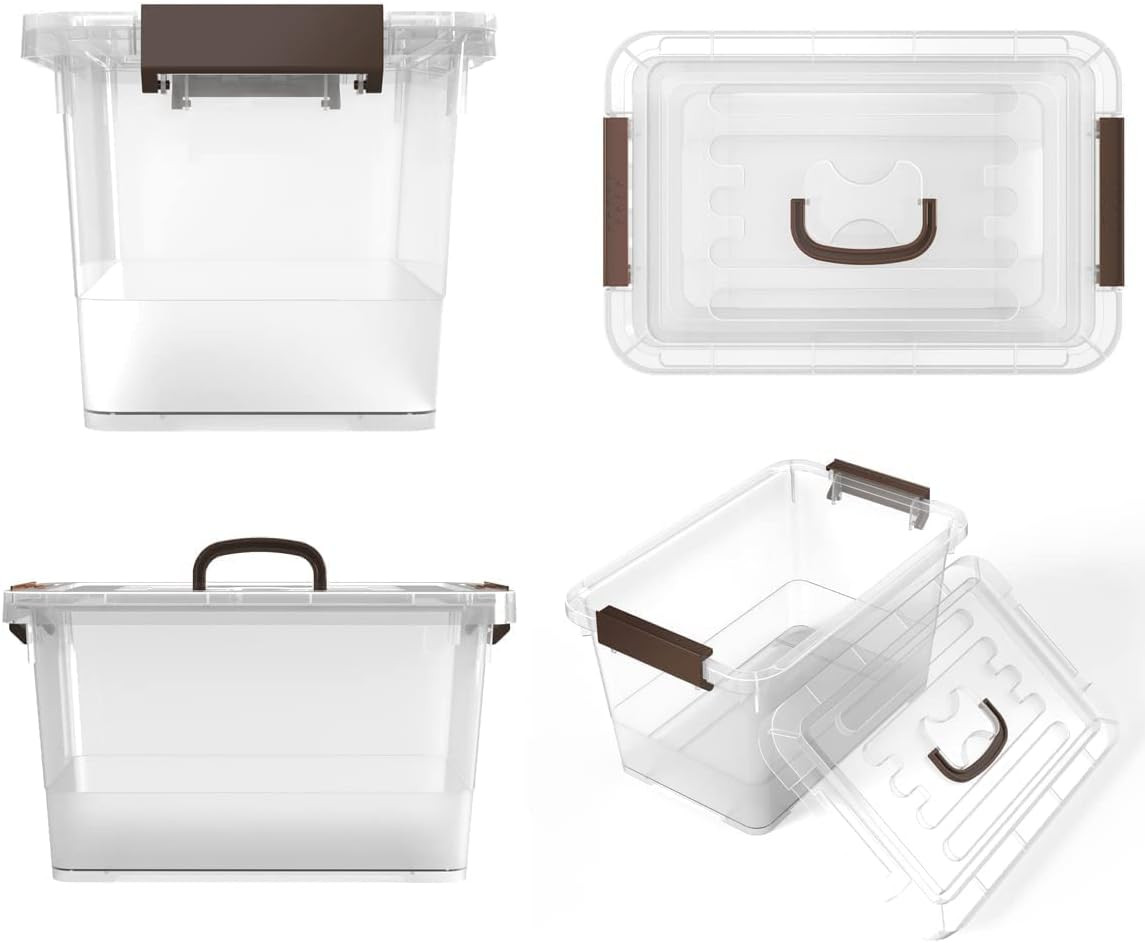 6-Pack Clear 7 Quart Storage Latch Box/Bins, Plastic Stackable Latching Box with