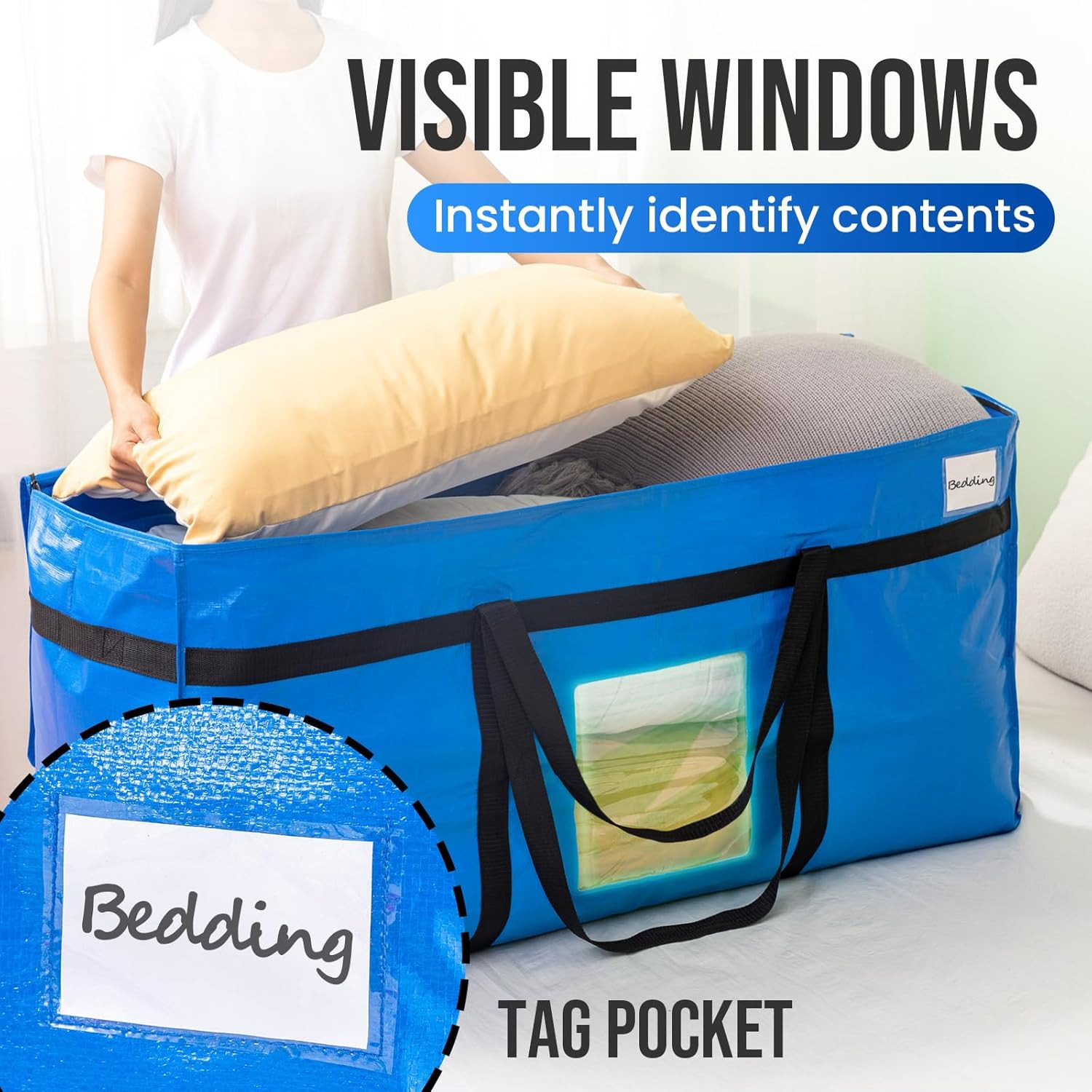 2 Pack 69 Gallon Extra Large Storage Bags with Visible Window,Blue | XXL Heavy D