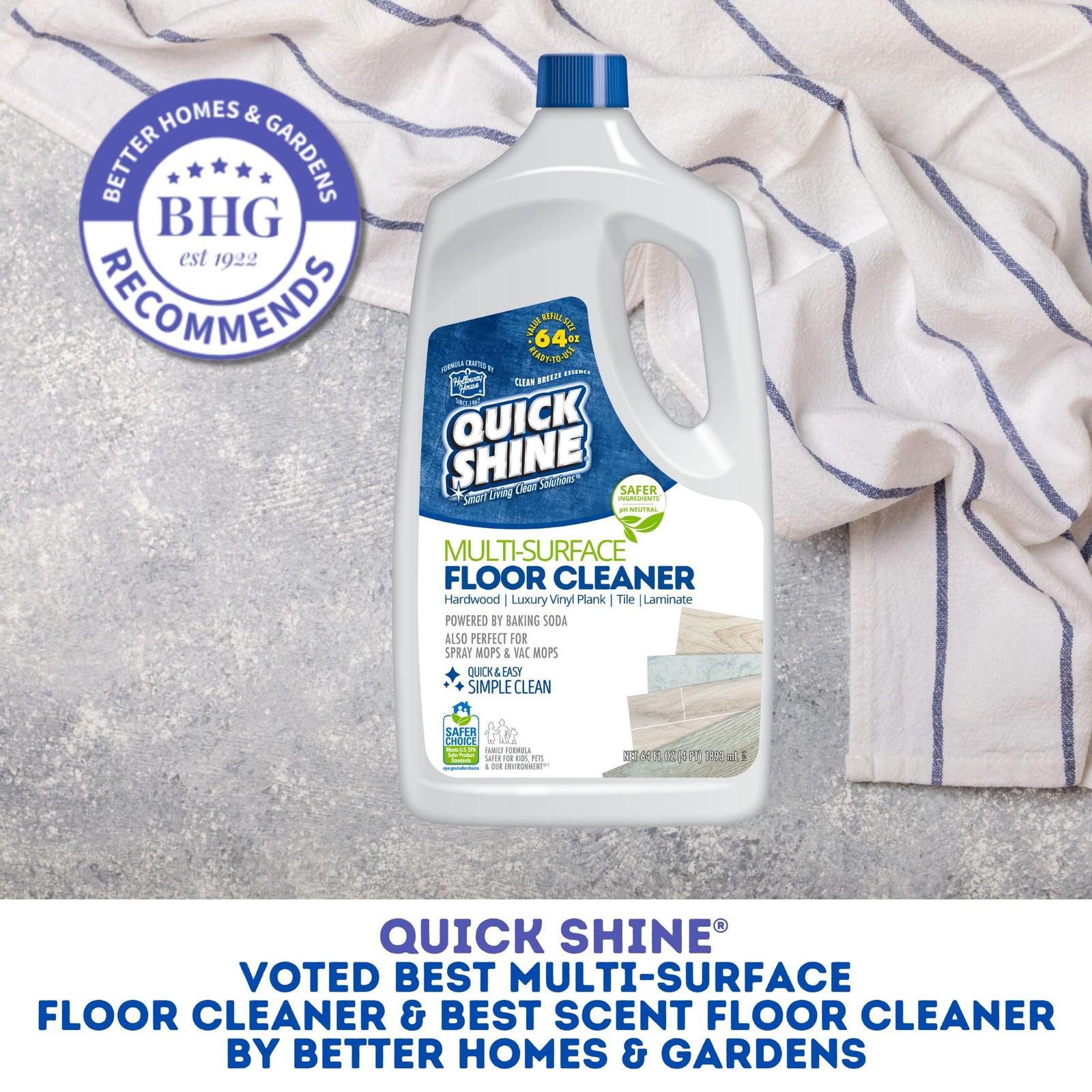 Quick Shine Multi Surface Floor Cleaner 64oz Ready to Use-Streak Free-No Rinse