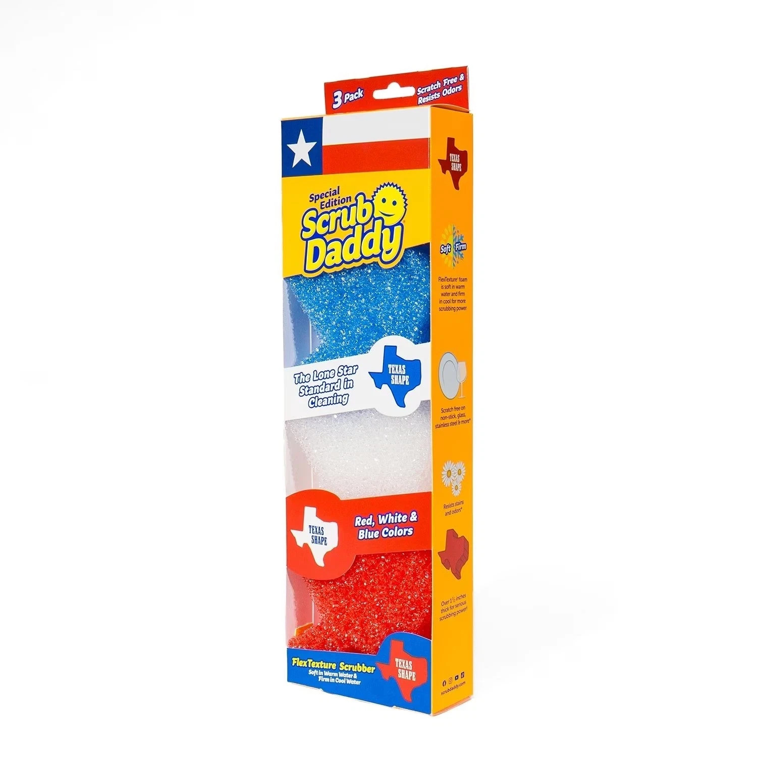 Scrub Daddy Texas Shape FlexTexture Scrubber Sponge 3 Pack Special Edition New