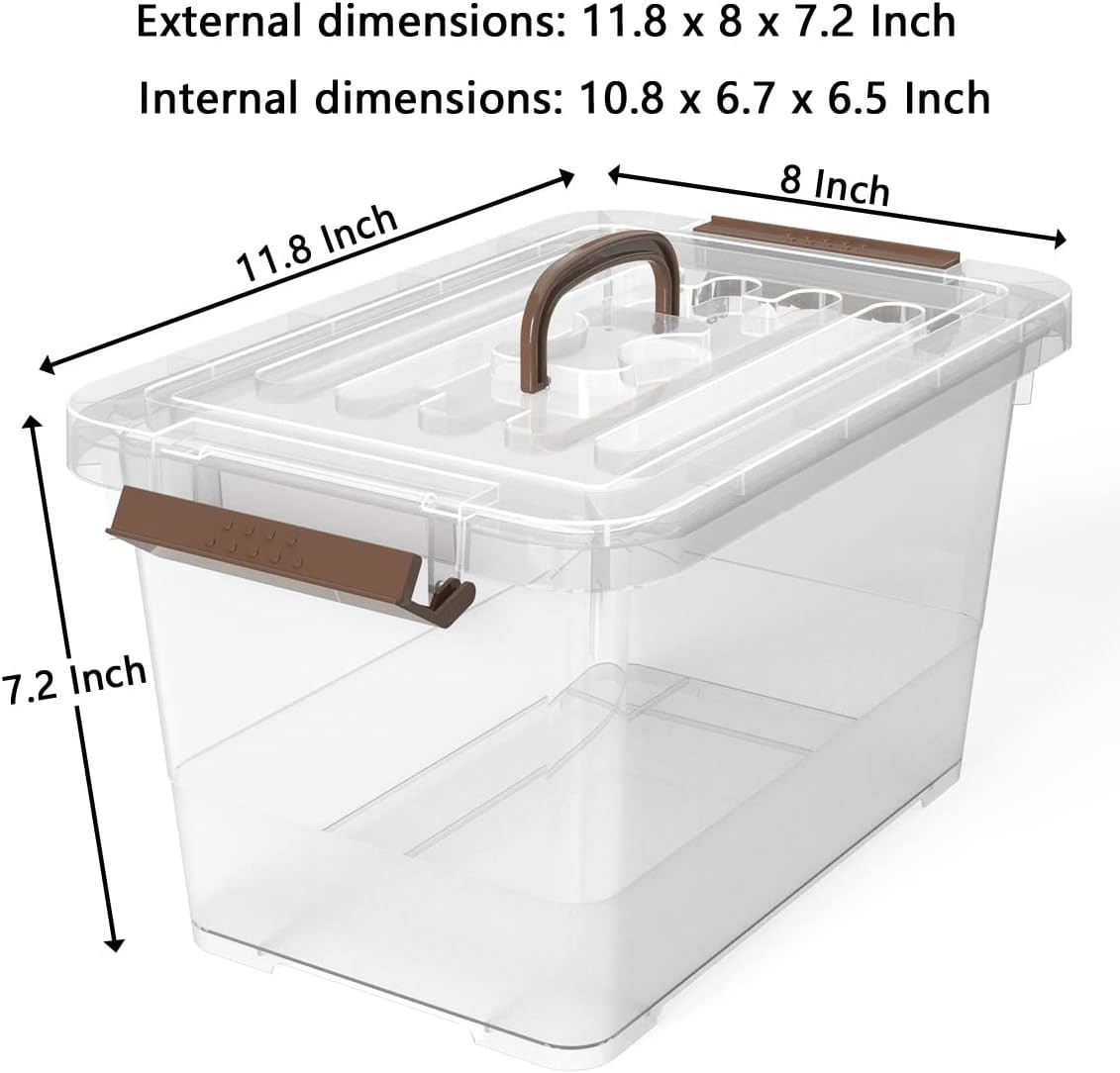 6-Pack Clear 7 Quart Storage Latch Box/Bins, Plastic Stackable Latching Box with