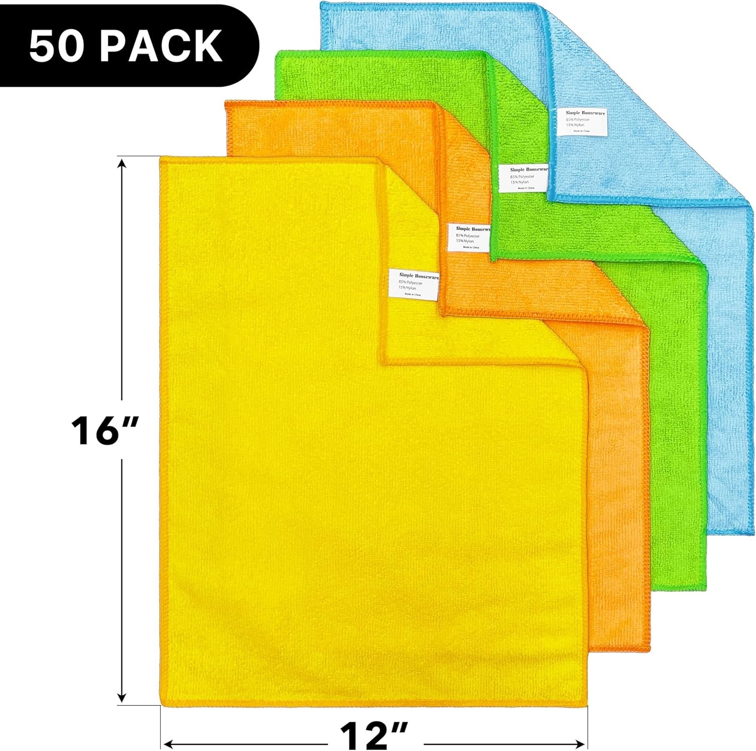 Microfiber Cleaning Cloths 50 Pack Ultra Soft Absorbent Scratch-Free