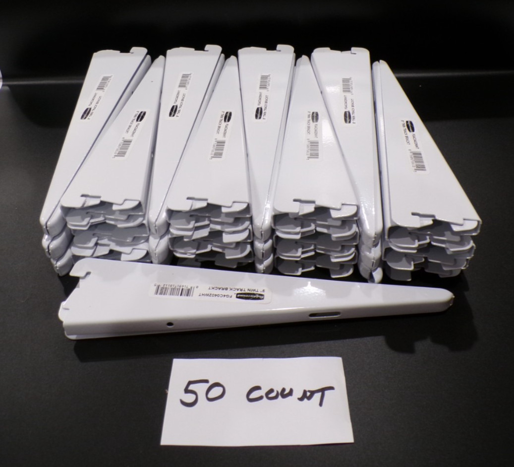 Rubbermaid 9” Twin Track WHITE Shelf Brackets (50 Pack) Huge Lot $1.00 Each