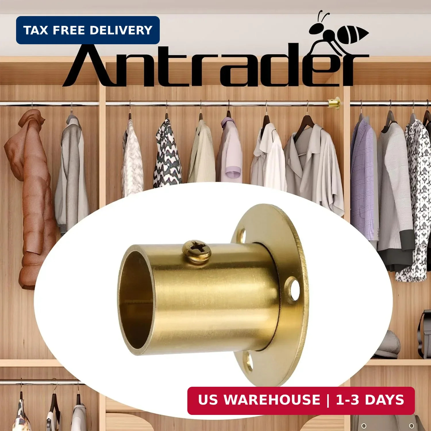 4Pcs 1″ Stainless Steel Adjustable Closet Rod Flange Holders,Gold | Brushed Bras