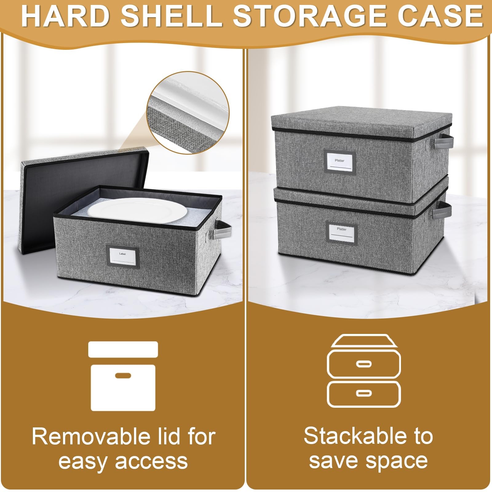 Platter Storage Case（2-Pack）,Stackable Plate Storage Containers, 17“ x 13” x …