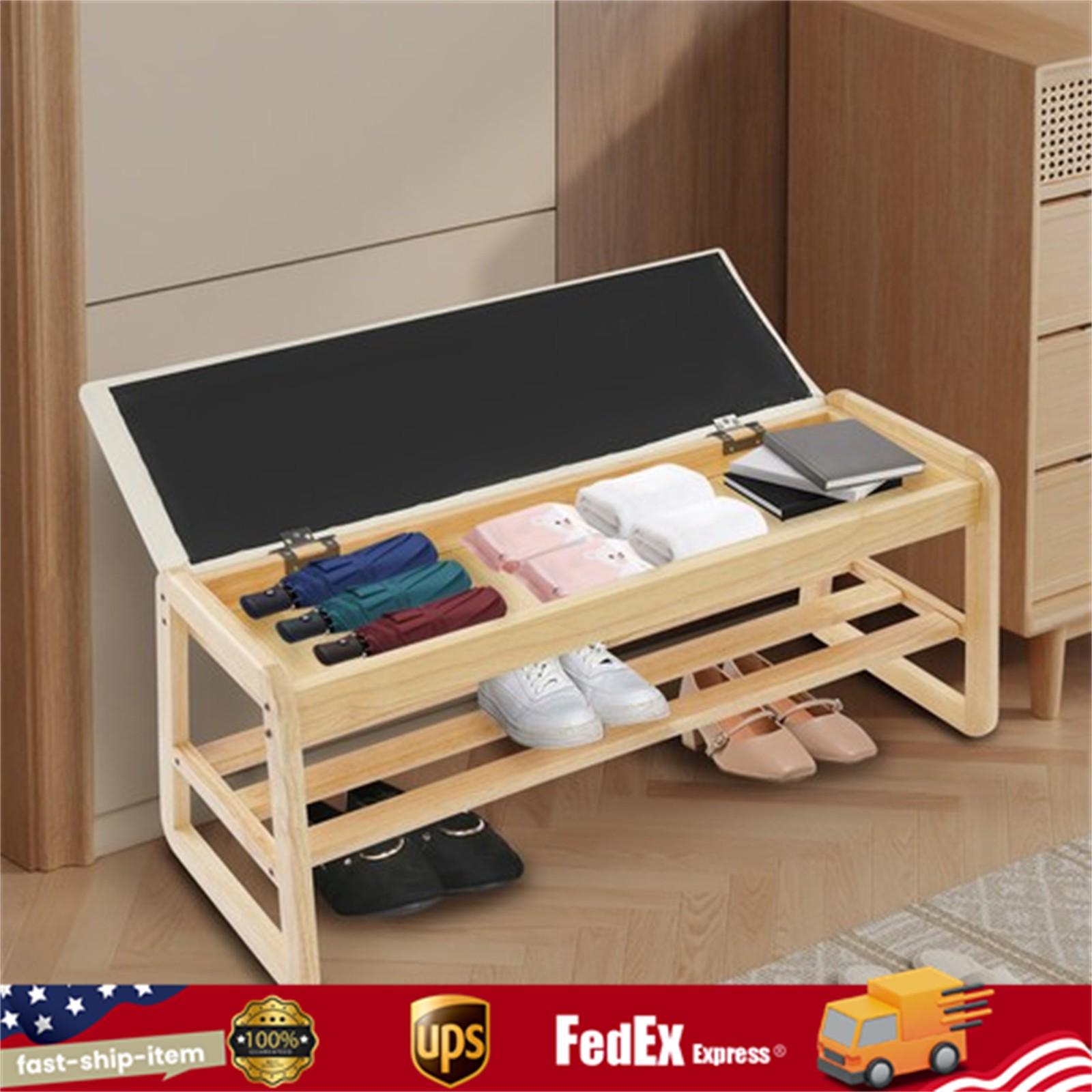 2 Tiers Shoe Rack Bench Entryway Storage Stool w/ Cushion Boots Organizing Chair