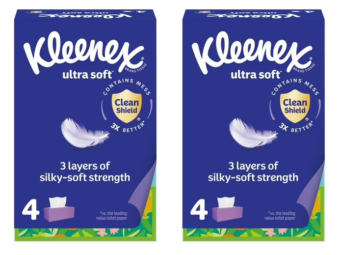 Ultra Soft 3 Ply Facial Tissues 4 Pack of 120 Tissues Each Box pack of 2