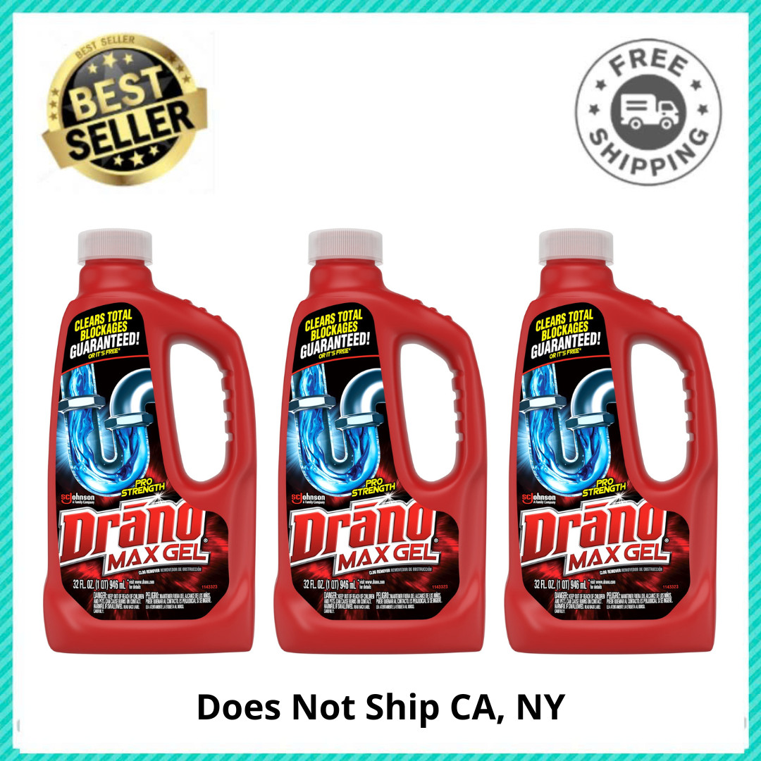 (Pack of 3) Drano Max Gel Drain Clog Remover, 32 oz, Pipe Hair Grease Cleane