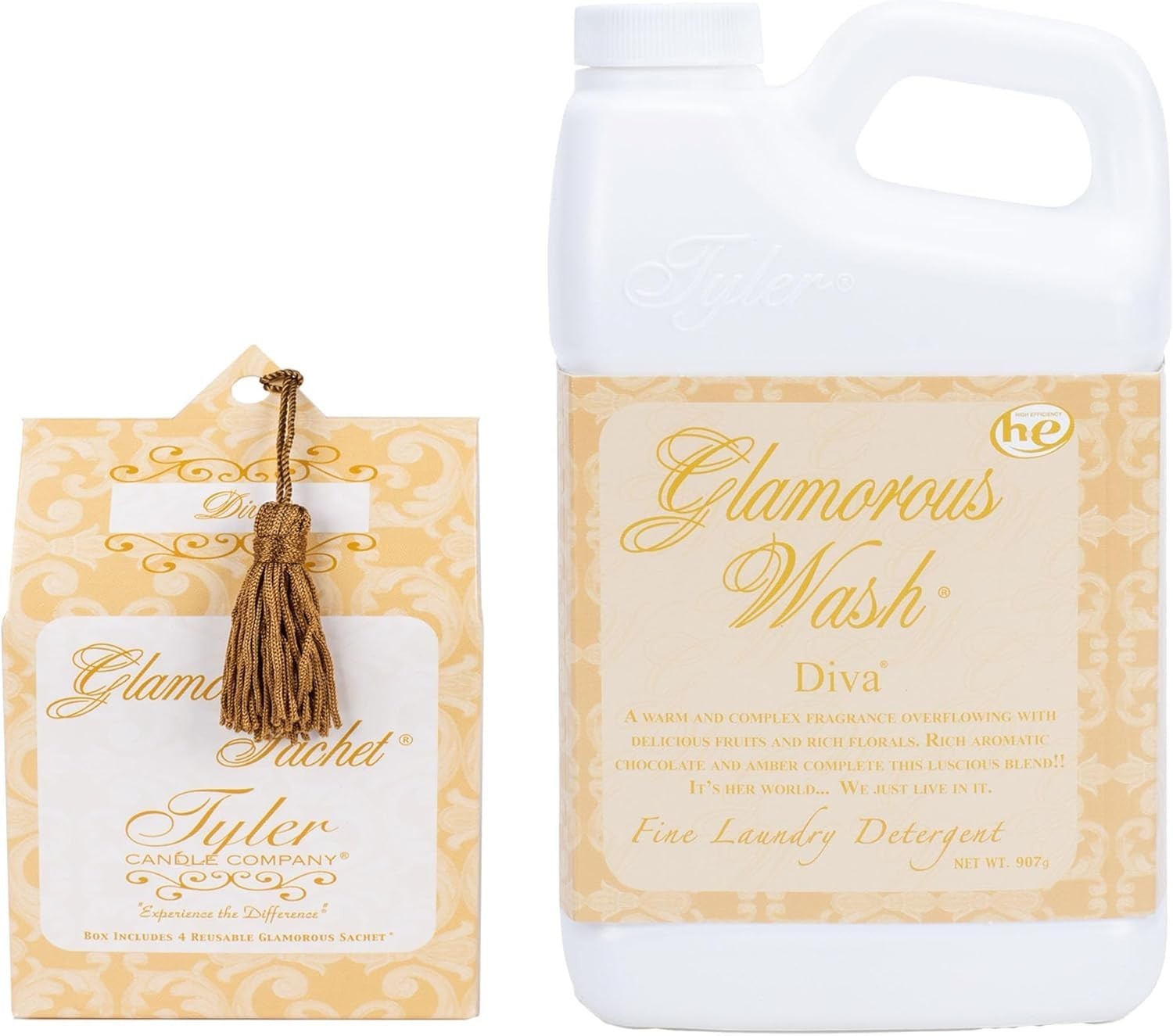 Glamorous Wash Liquid Laundry Detergent, Diva Scent, 907g + Dryer Sachets