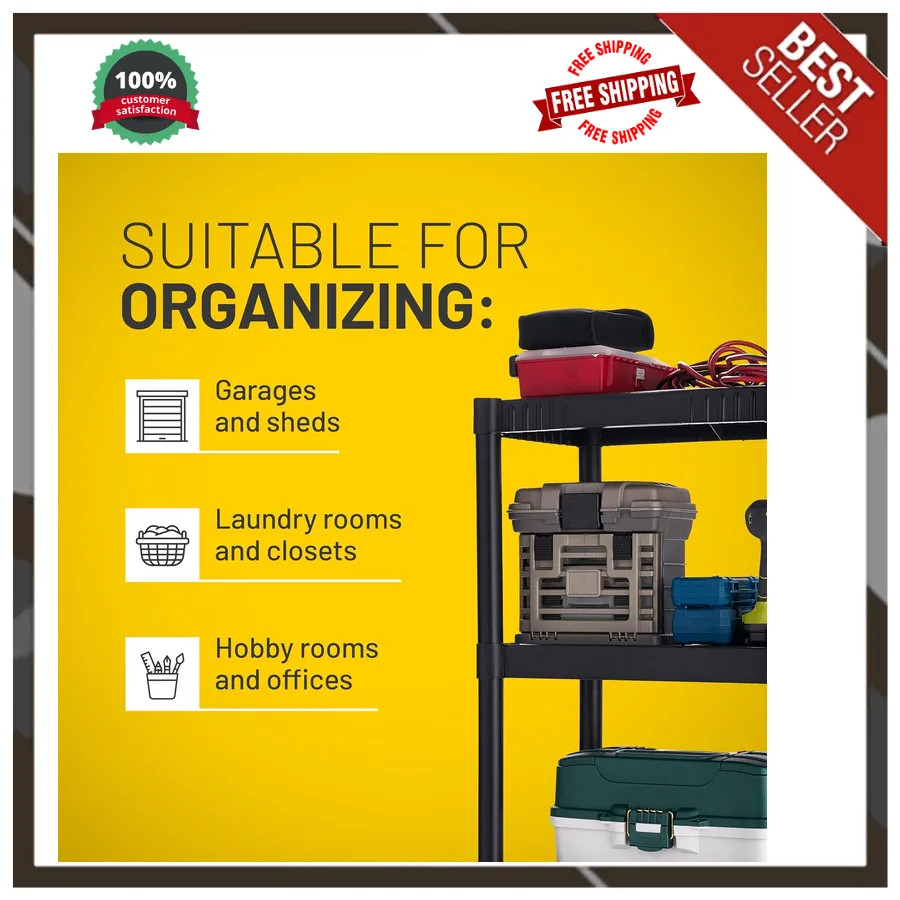 Plano 4-Tier Plastic Storage Shelving Unit 48in x 23in x 14in 200lb Capacity