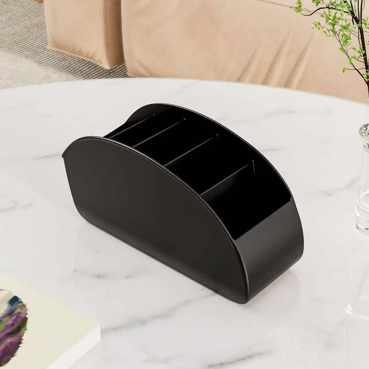 [5 Compartments] Black Remote Control Holder TV Remote Caddy Desktop Organizer