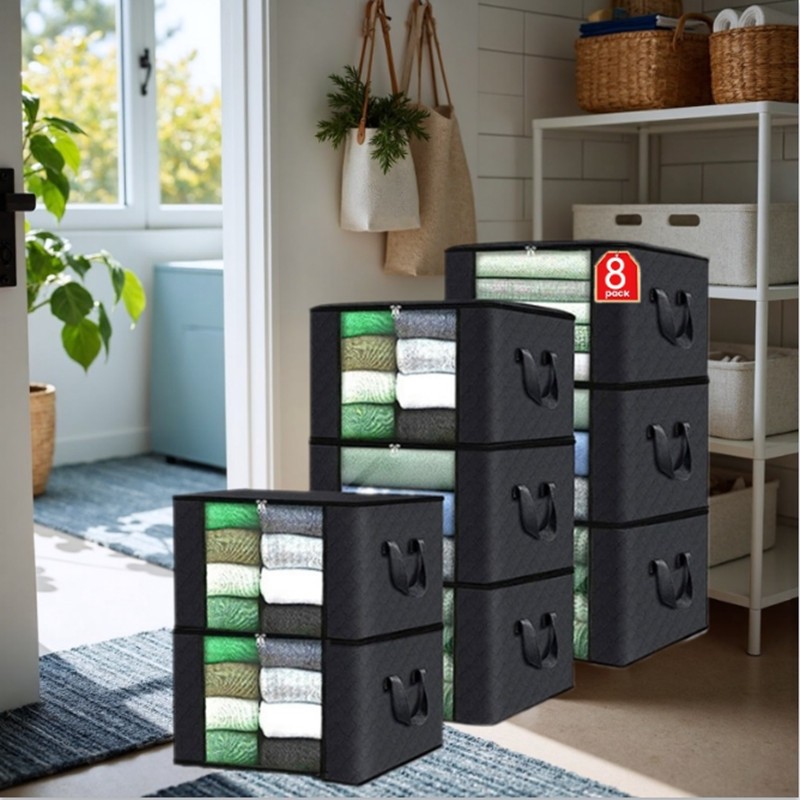 4Pcs 90L Fabric Storage Bins Clear Window Collapsible Organizer Box for Closet