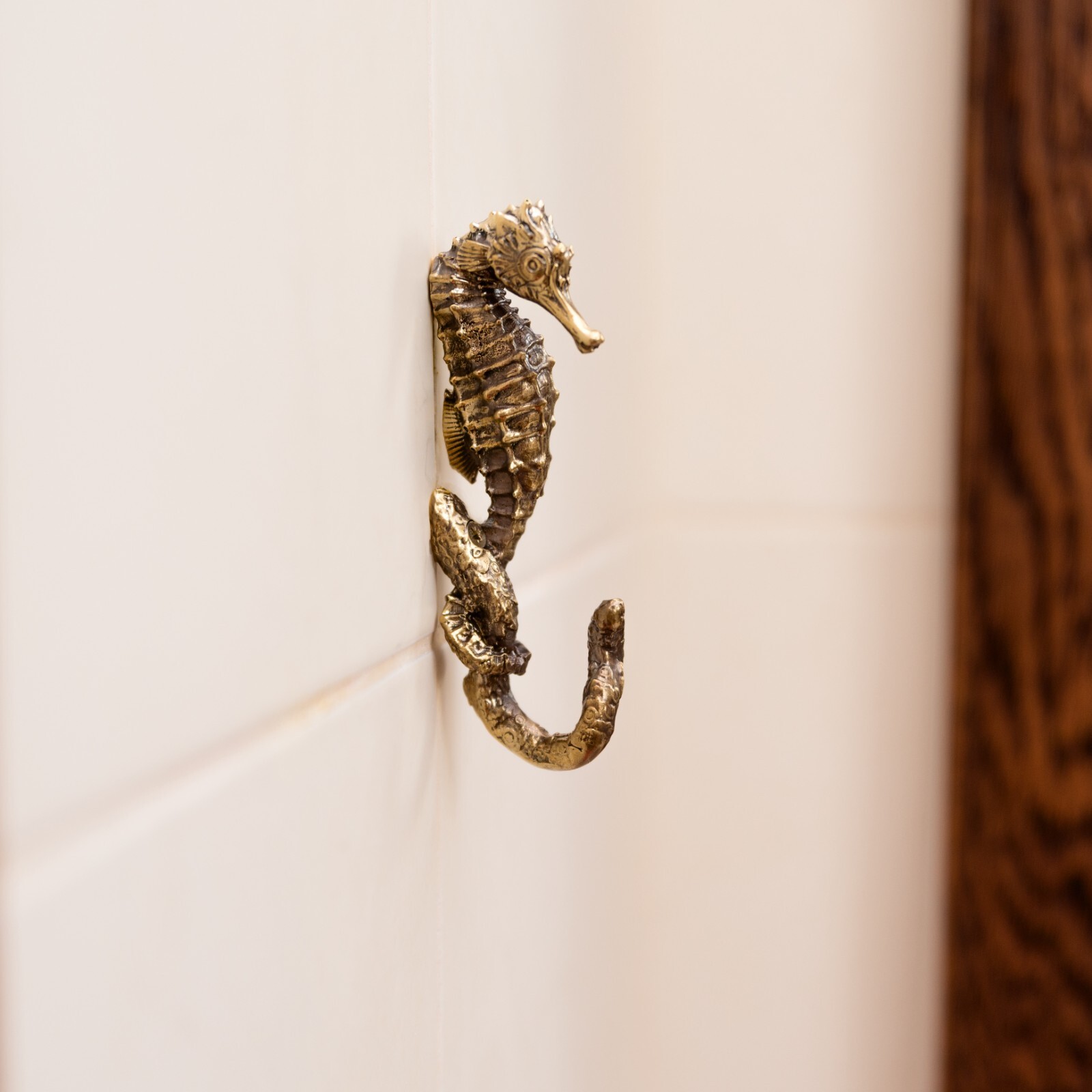 Brass seahorse hook. Strong and durable, perfect for bathroom towels