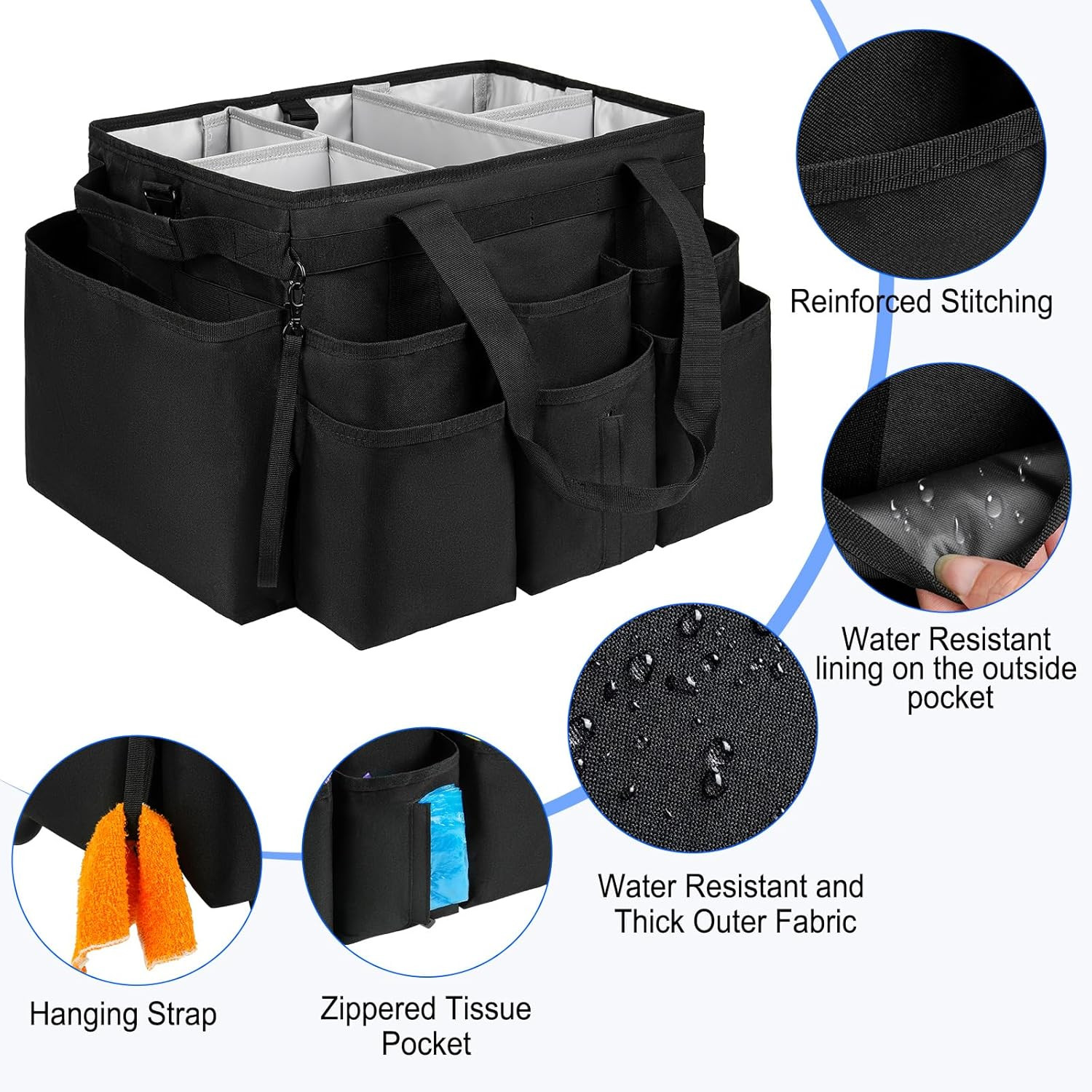Large Rolling Cleaning Caddy Bag with Detachable Trolley,Cleaning Cart on Wheels