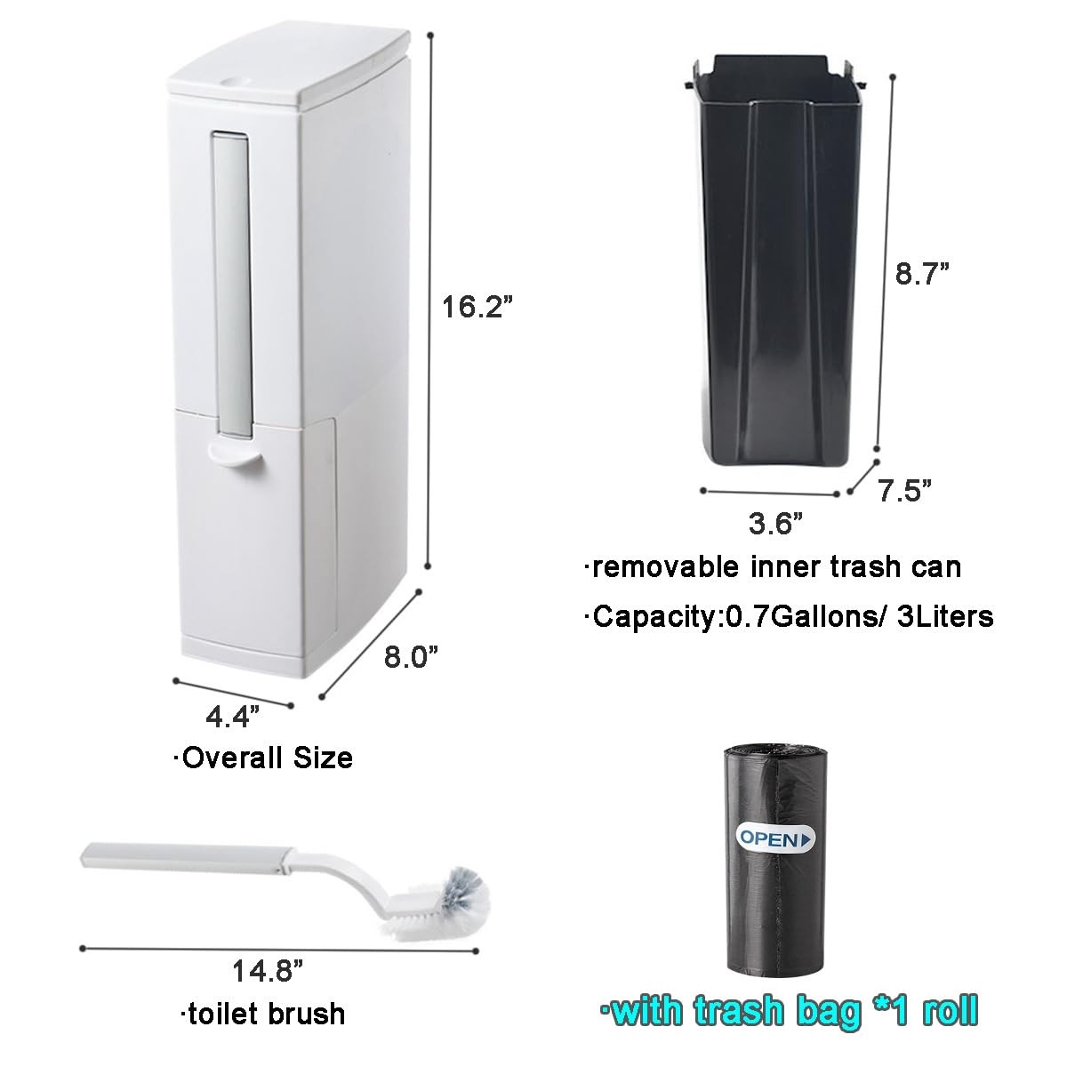 Slim Bathroom Trash Cans with Lid 4.4 Inches Wide/0.7 Gallons(3 Liters),Small