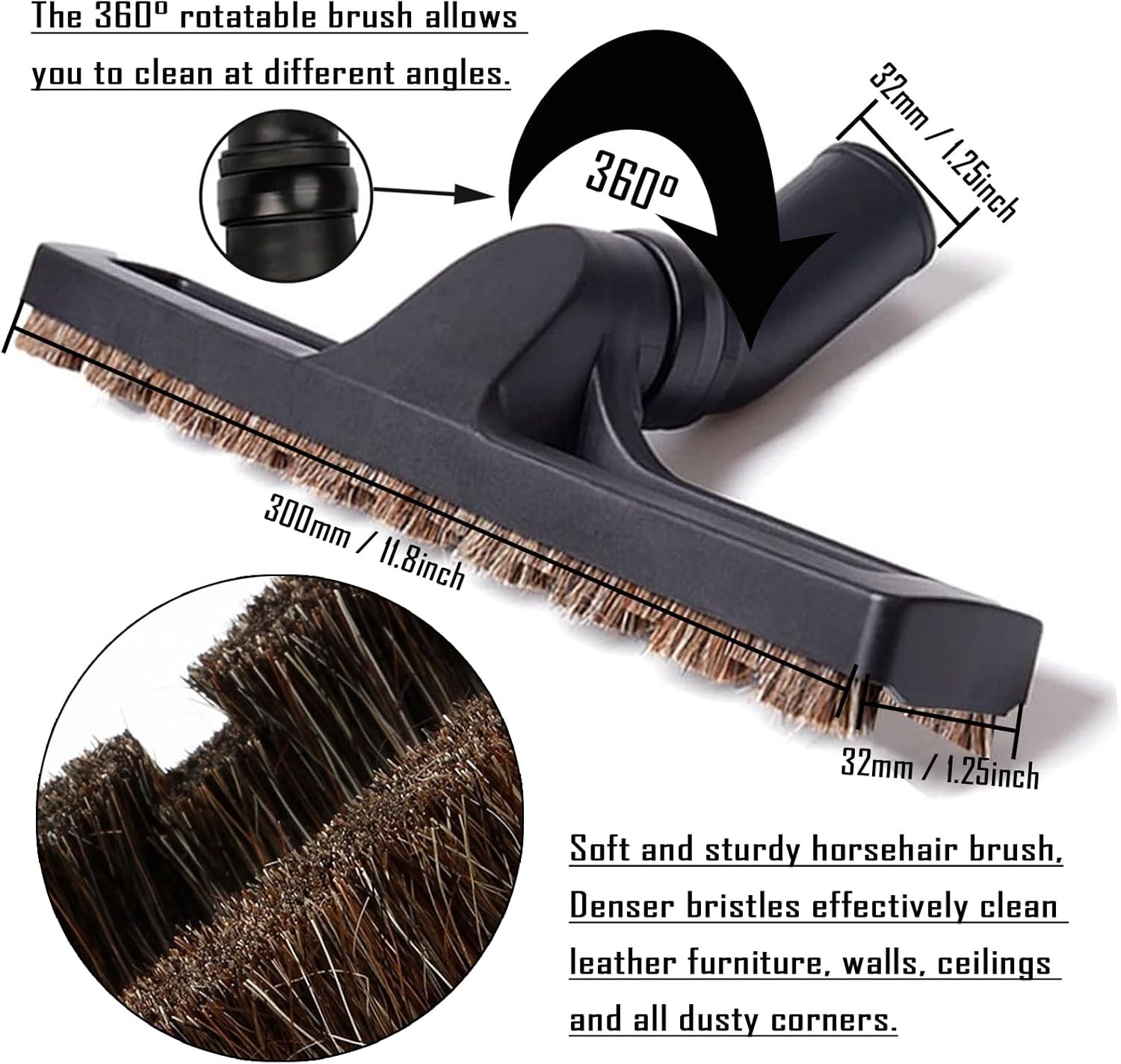 11-piece universal vacuum cleaner accessory set, includes 1-1/4 inch
