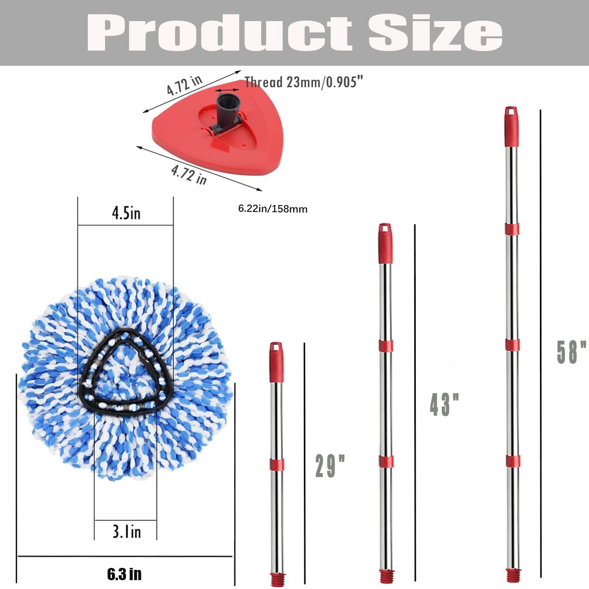 Spin Mop Head Base Handle Replacement For Oceda Easywring Rinseclean Microfiber