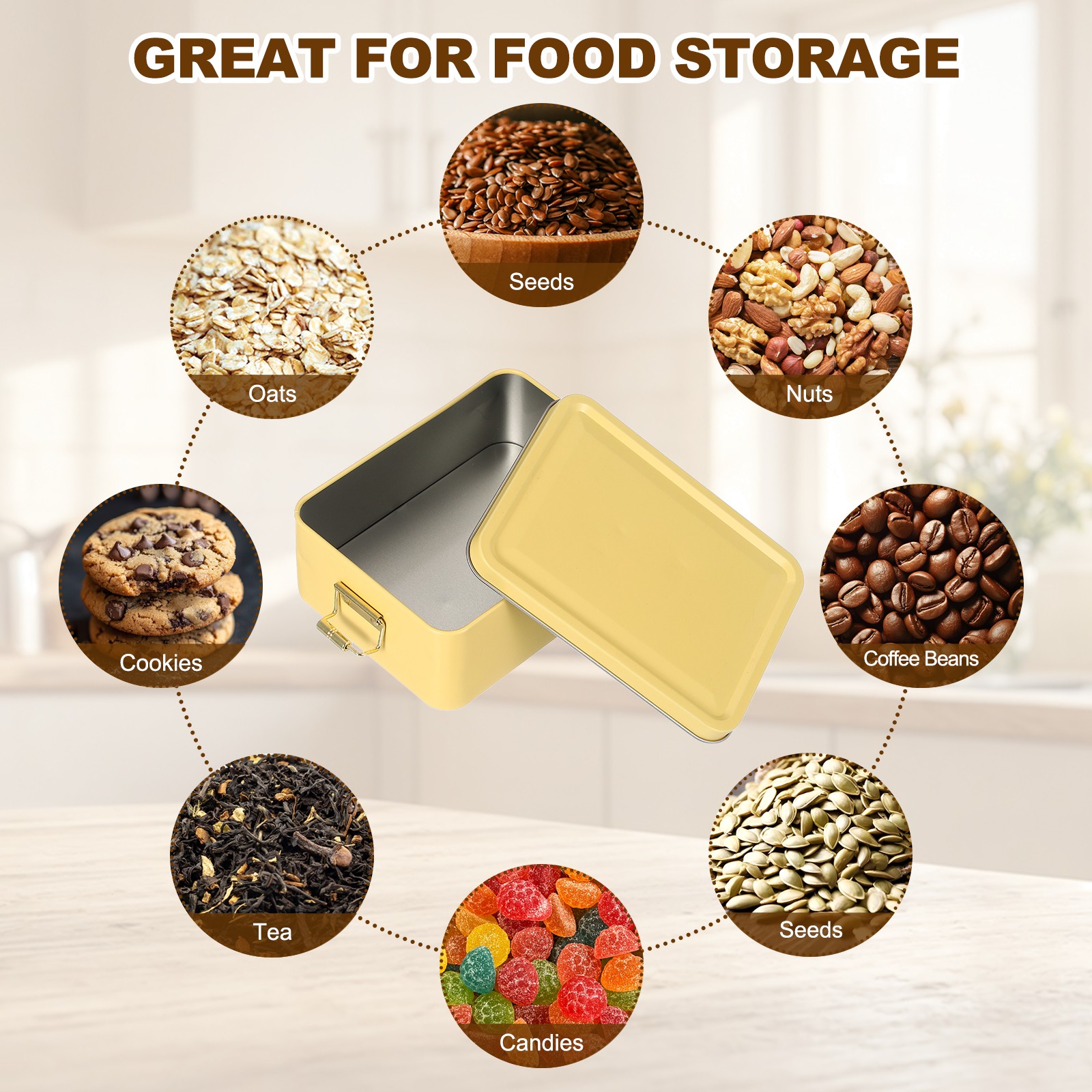2Pcs Metal Rectangular Tinplate Tin Box with Buckle Yellow