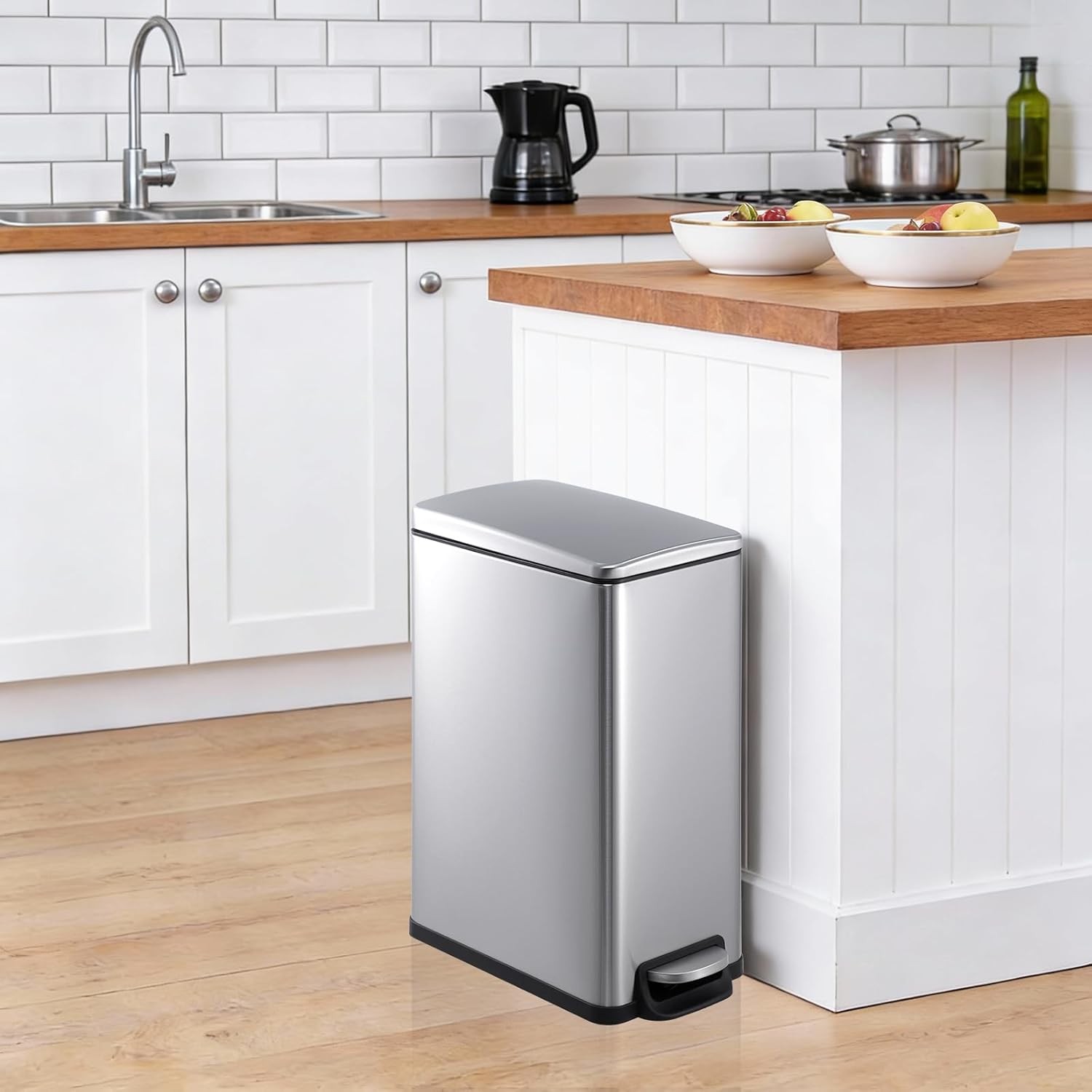 12 Gal Kitchen Trash Can Step Garbage Can Bin with Lid Stainless Steel Trash Bin
