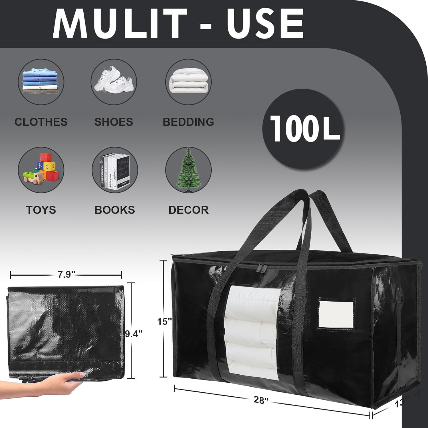 12 Pack Extra Large Moving Bags Heavy Duty 180GSM,130LBS 100L Totes