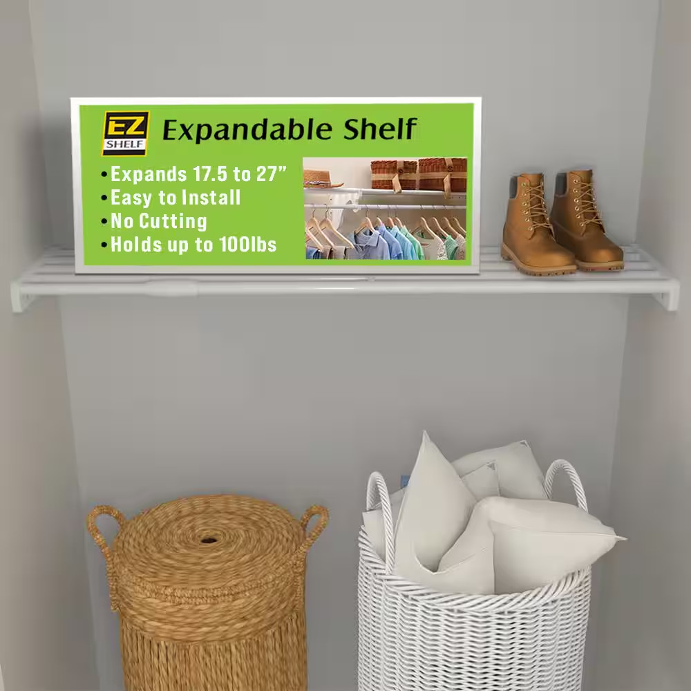 Expandable, Closet Shelf–No Hanging Rod-Easy to Install, 17.5 In. – 27 In. W X 1