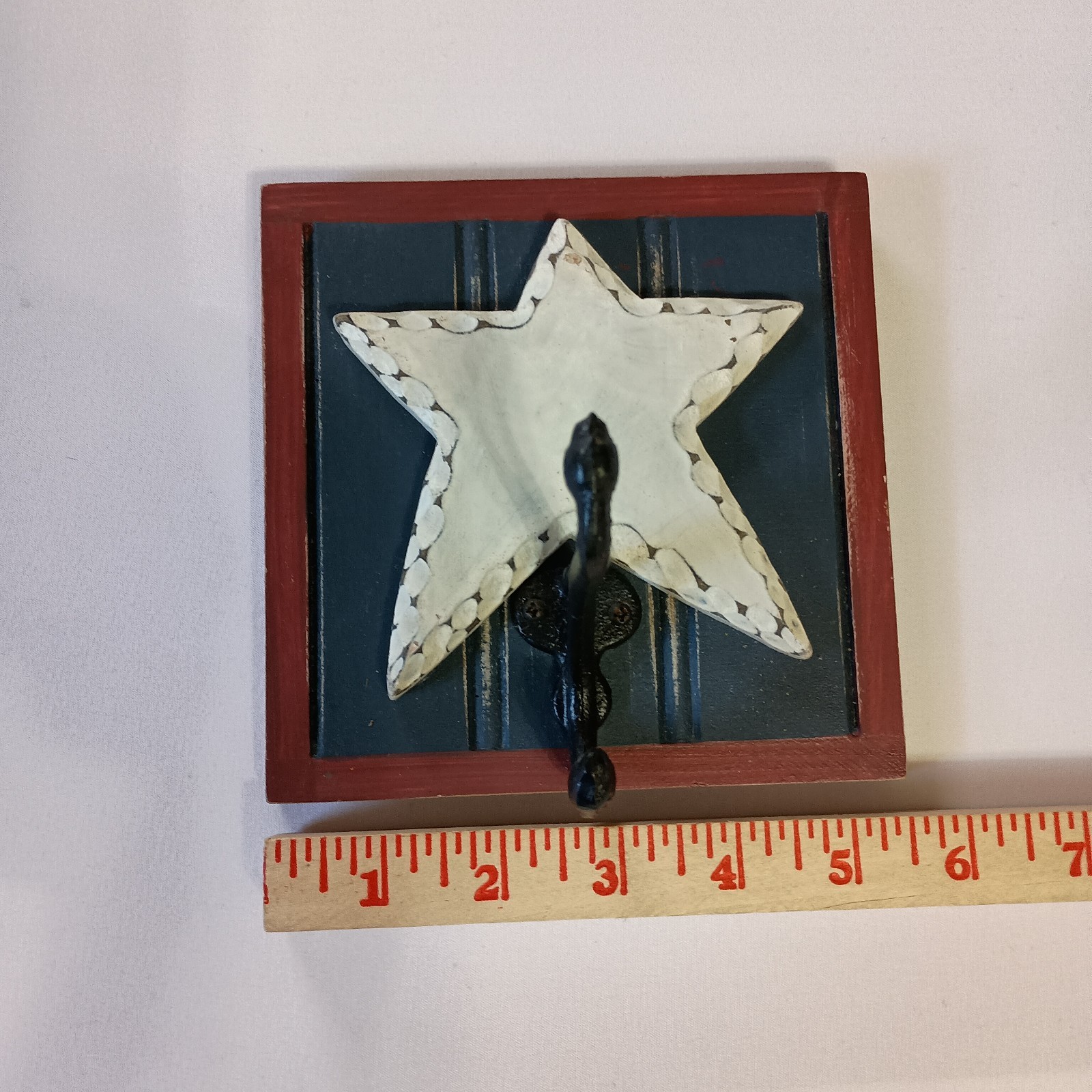Wooden Star Wall Hook Black Wrought Iron Wall Hanger 5 1/2″ x 5 1/2″ Western