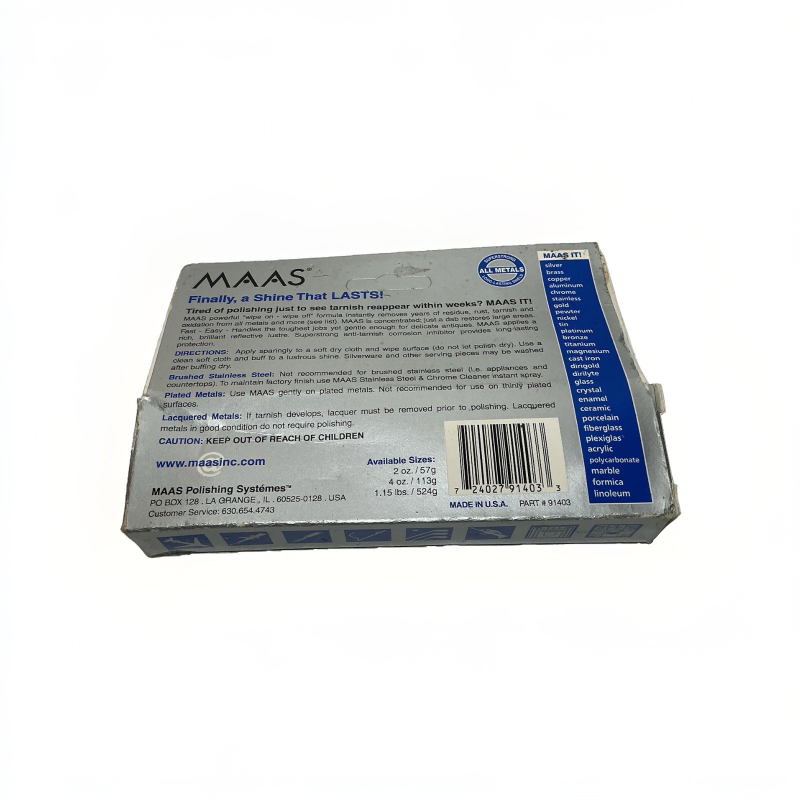 MAAS Concentrated Fine Polishing Creme for All Metals 2 oz Tube