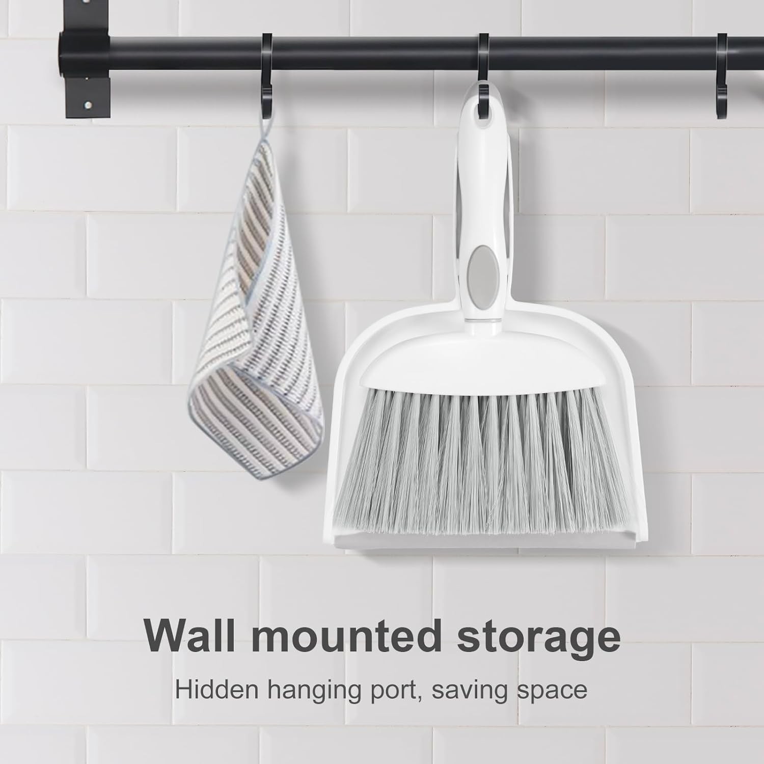 Small Dust Pan and Brush Set – Mini Broom and Dustpan Combo, White & Gray