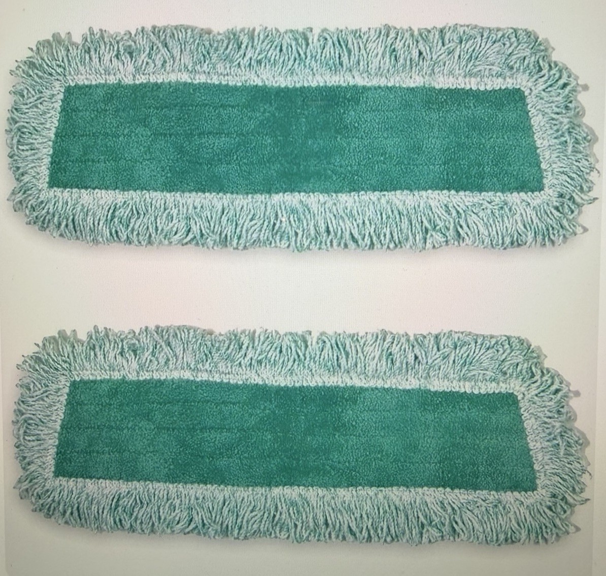 (2) Rubbermaid Q408 Microfiber Dust Mopping Pad 18in Fringe Green Mop Head