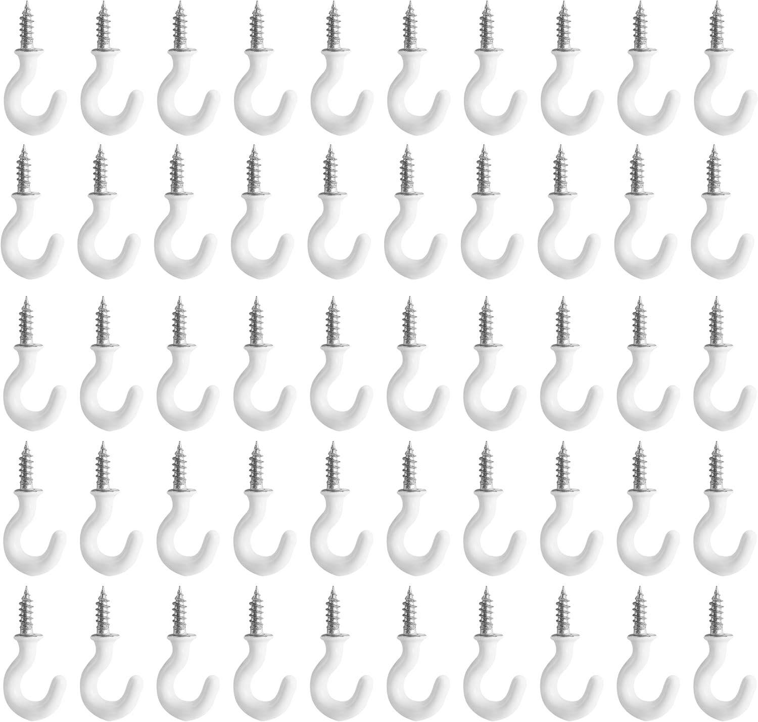 50 Pack White Vinyl Coated Cup Hooks 1/2″ Screw-In Metal Mini Hooks for Hanging