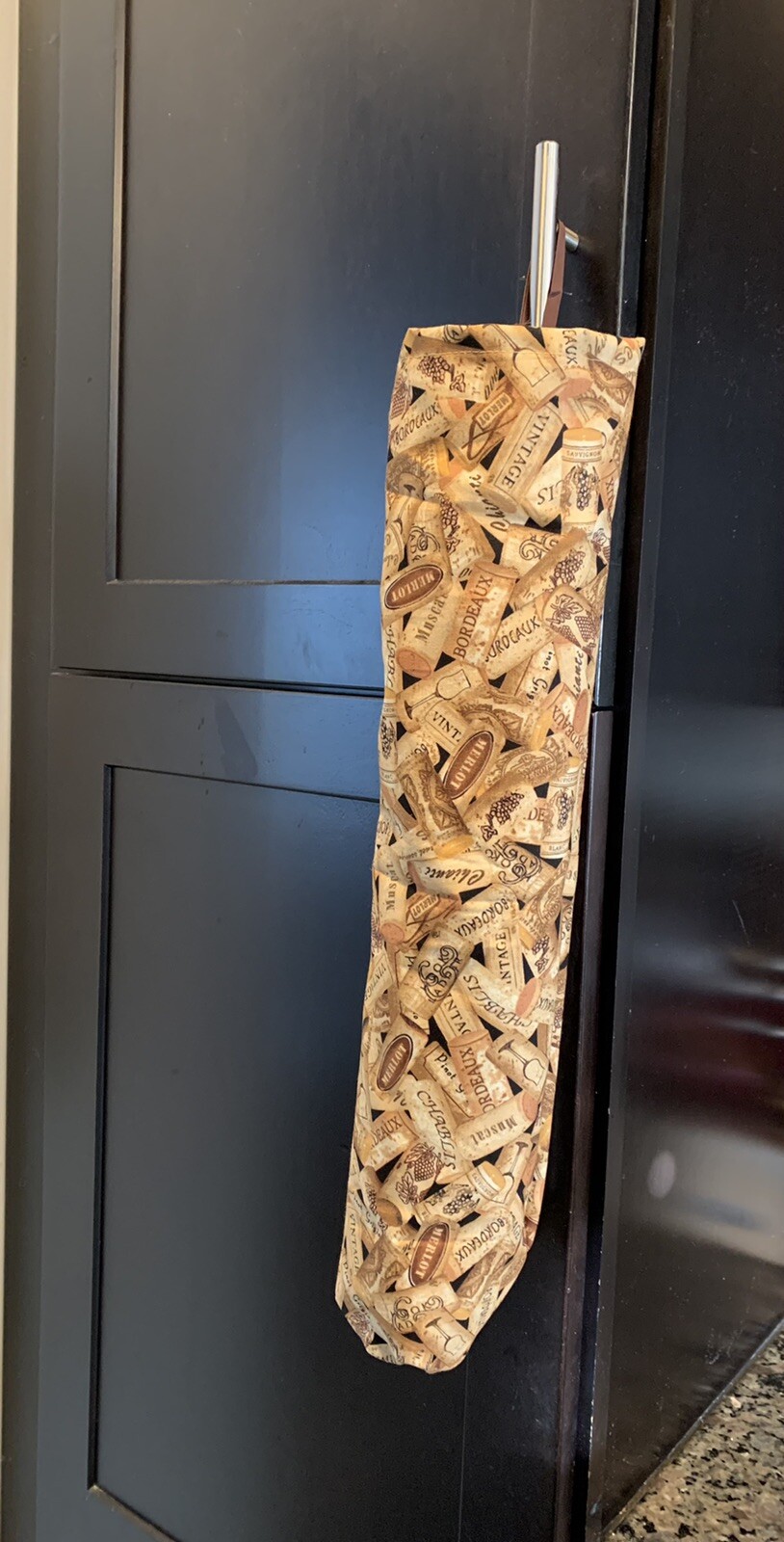 Wine Corks all over Fabric Plastic Bag Holder Dispenser 6×19