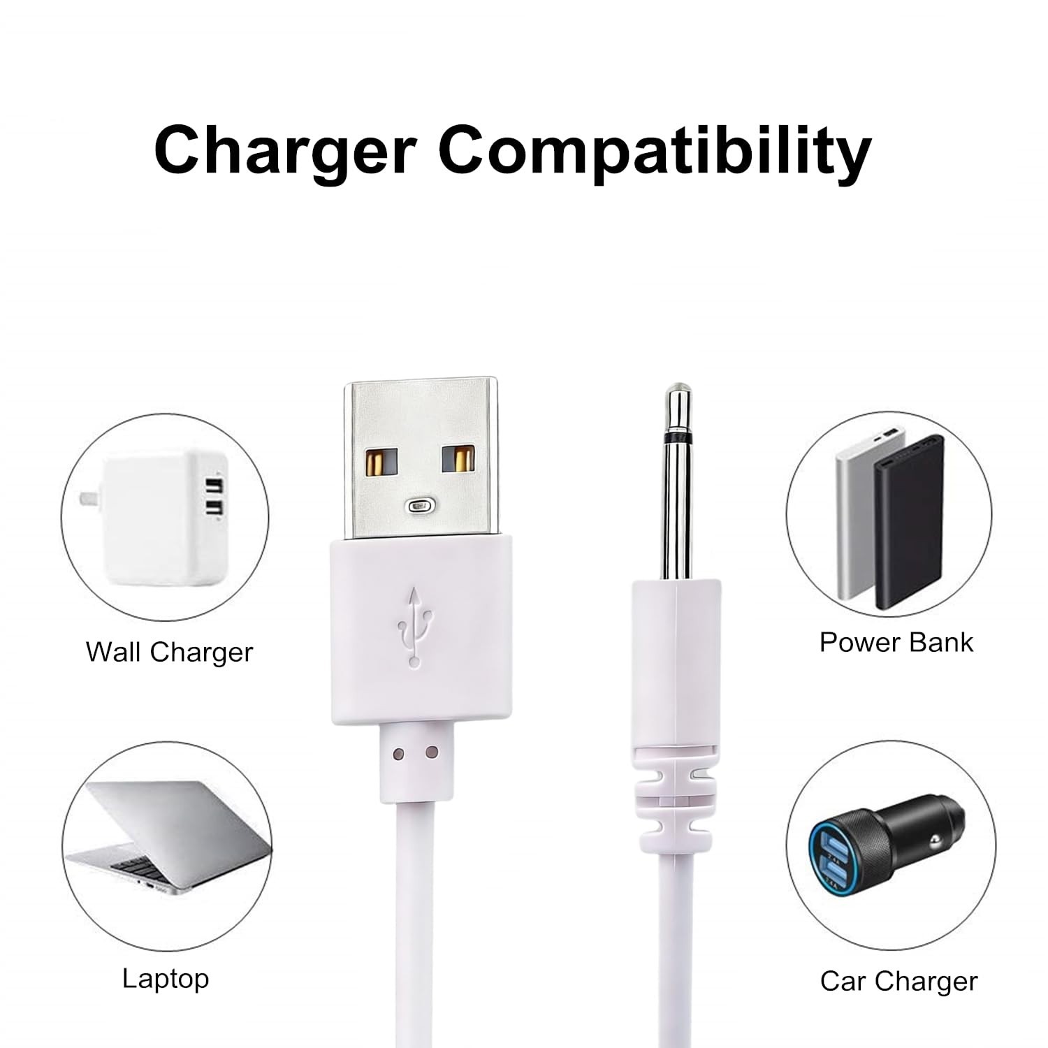2.7Ft Fast Charging USB to DC Cable – 2 Pack 2.5mm Massager Charger Replacement