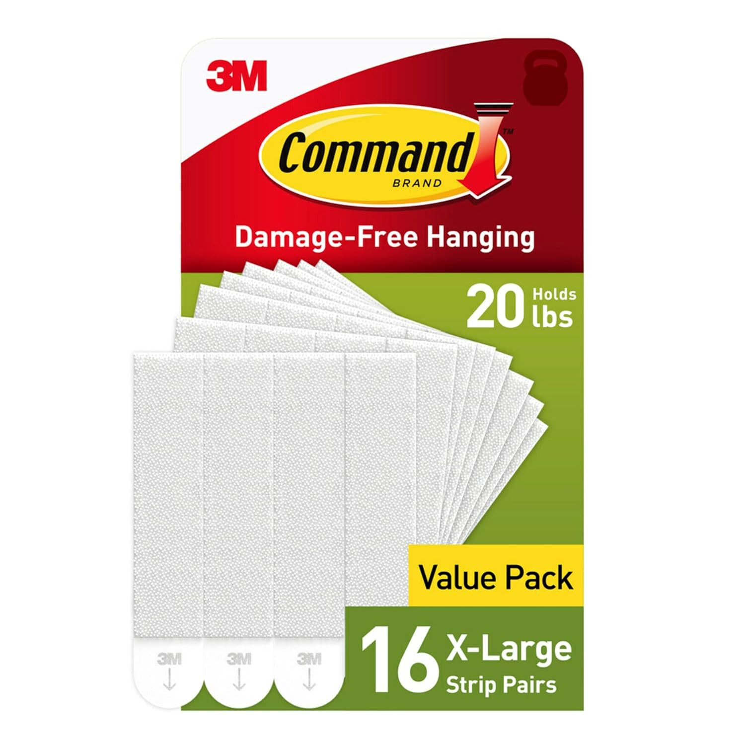 Command 20 Lb X-Large Picture Hanging Strips, 16 Pairs White Command Strips Heav