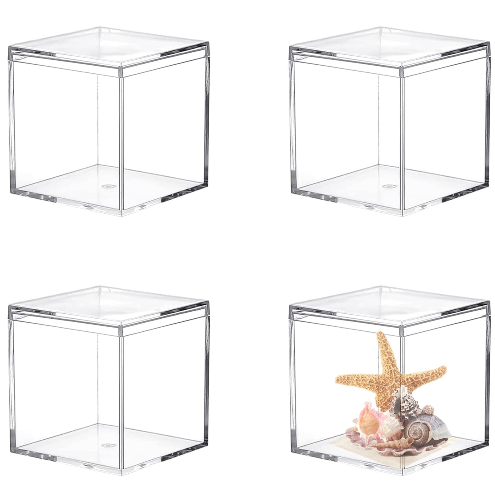 Acrylic Box Clear Display Case with Lid 4 Packs Plastick Square Cube Wedding …