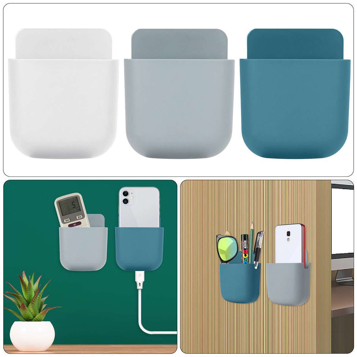 Wall Mounted Remote Control Holder Hole Free Pen Storage Box Hanging Organizer